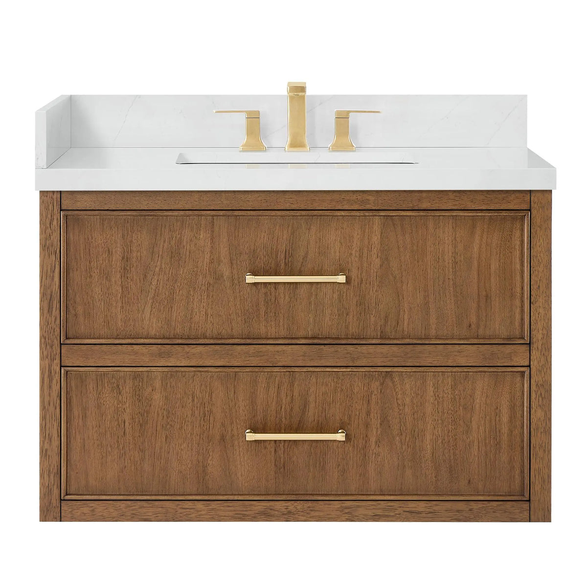 36" Isola Single Wall Mounted Bathroom Vanity Toasted Walnut Satin Bronze Trim by wyndham View 5