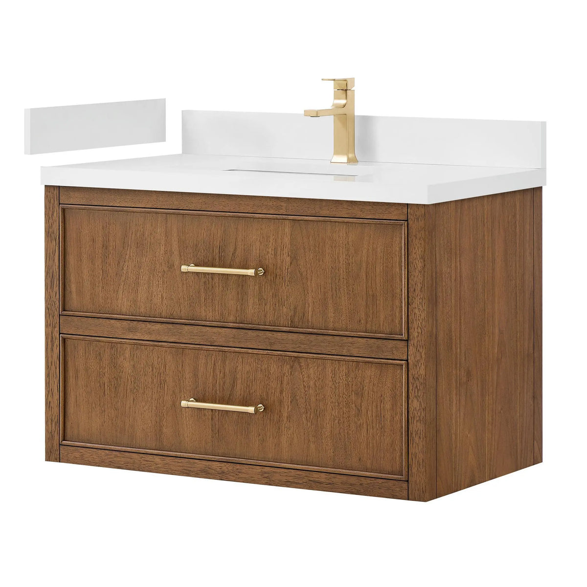 36" Isola Single Wall Mounted Bathroom Vanity Toasted Walnut Satin Bronze Trim by wyndham View 12