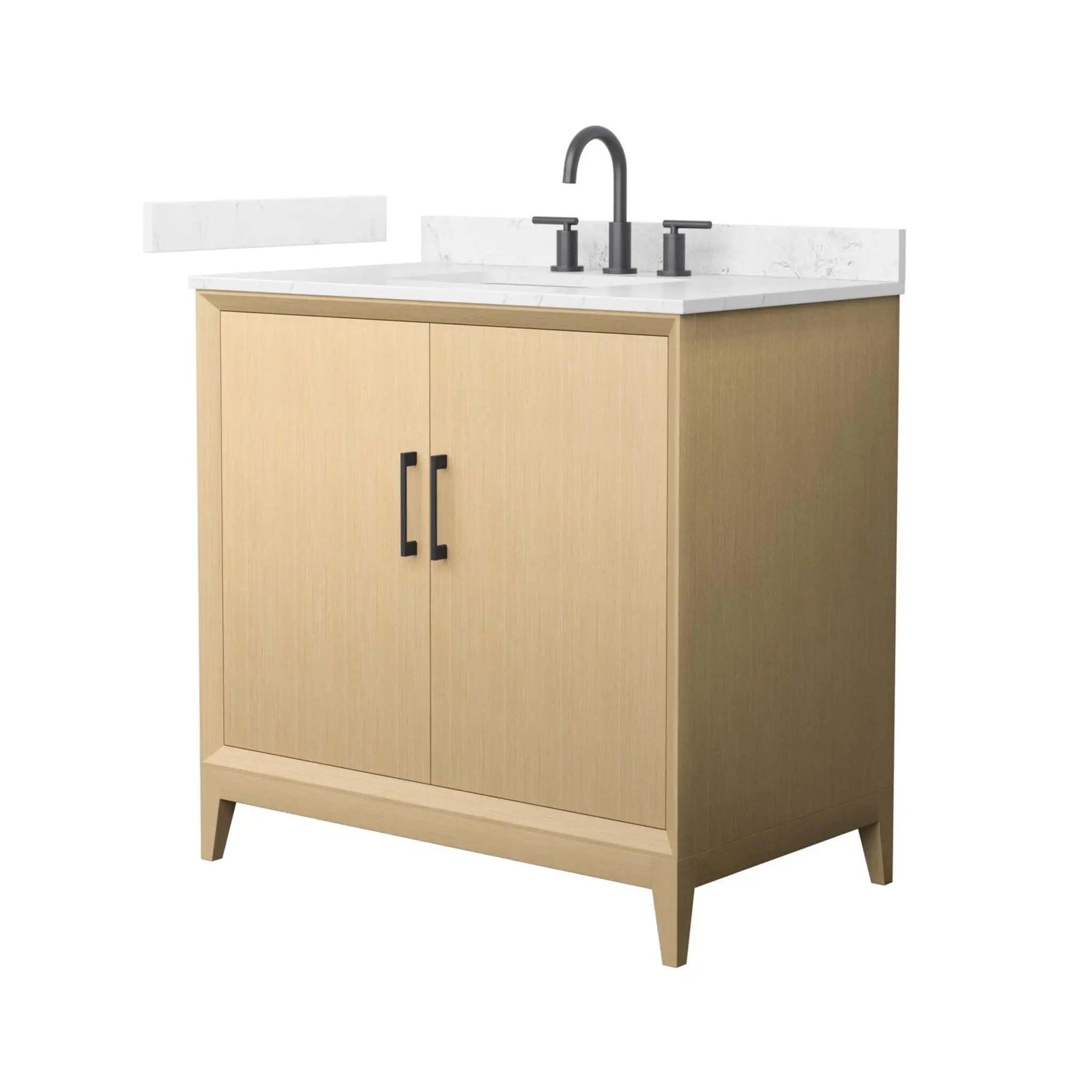 36" Janna Single Bathroom Vanity in White Oak with Matte Black Trim by Wyndham