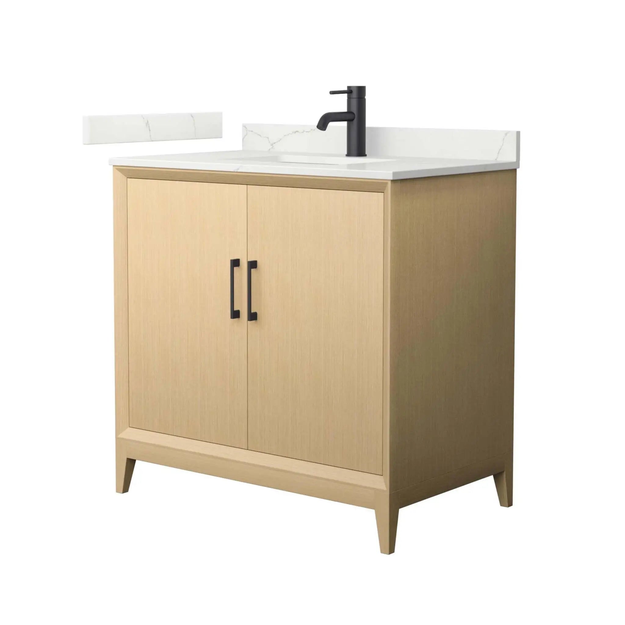 36" Janna Single Bathroom Vanity in White Oak with Matte Black Trim by Wyndham