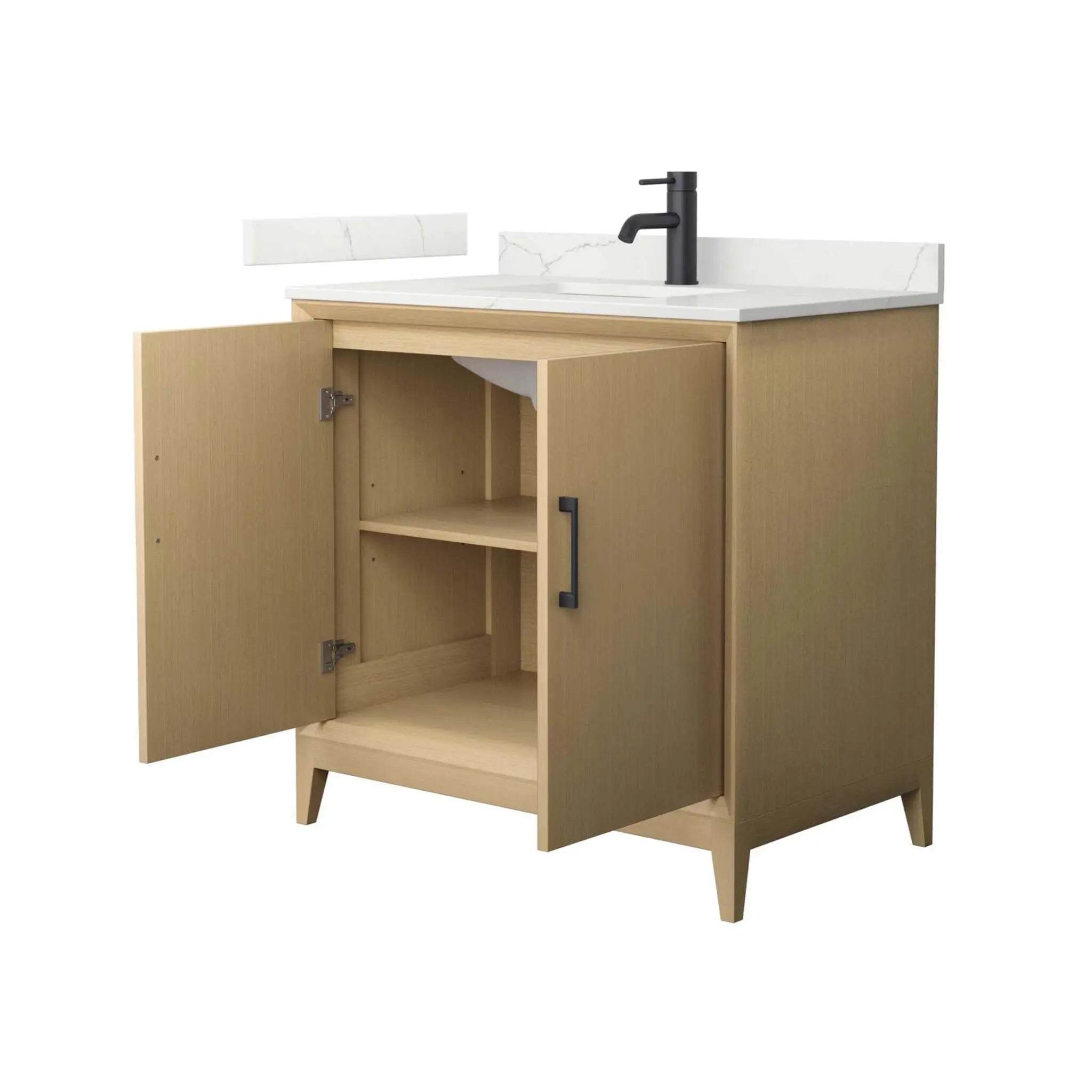 36" Janna Single Bathroom Vanity in White Oak with Matte Black Trim by Wyndham