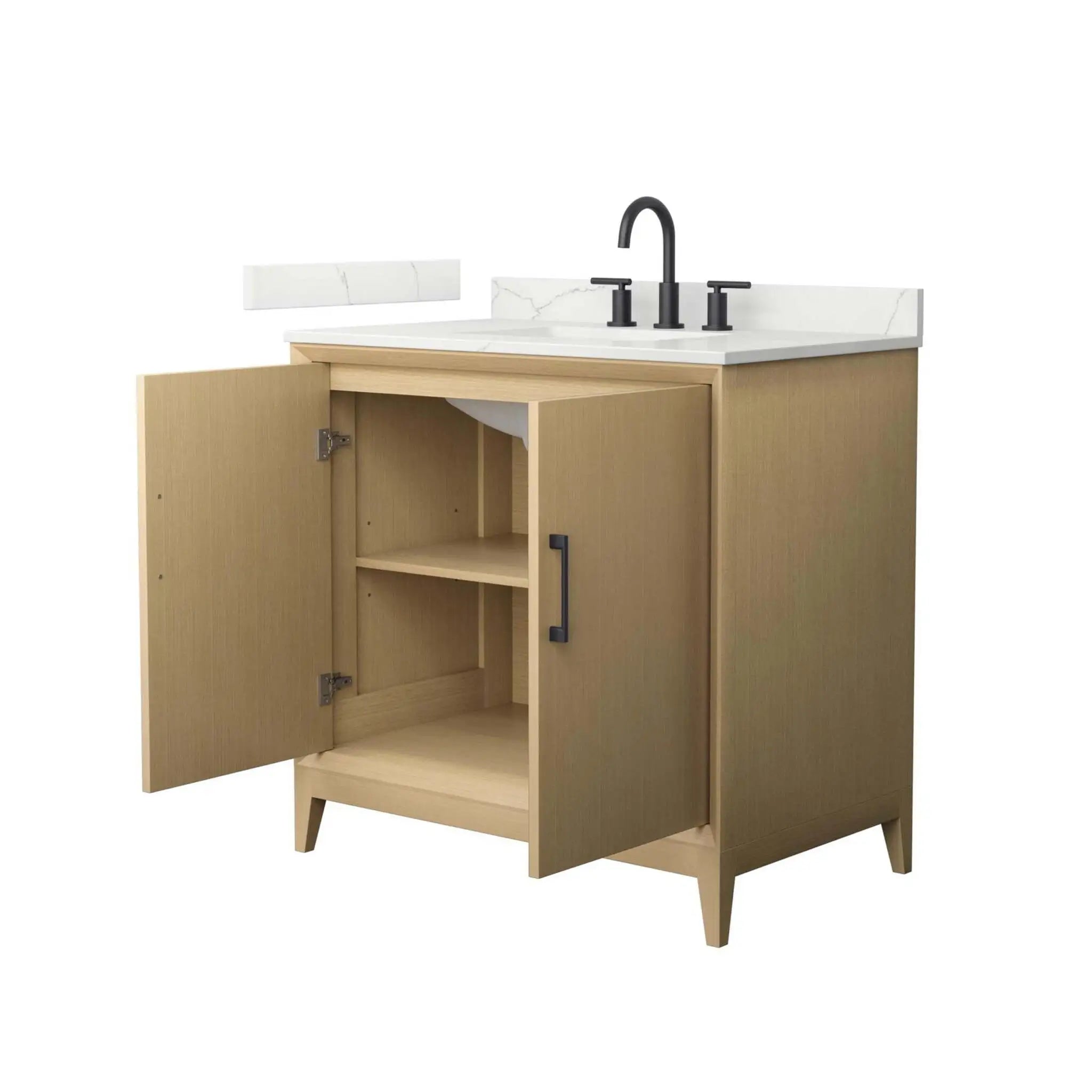36" Janna Single Bathroom Vanity in White Oak with Matte Black Trim by Wyndham