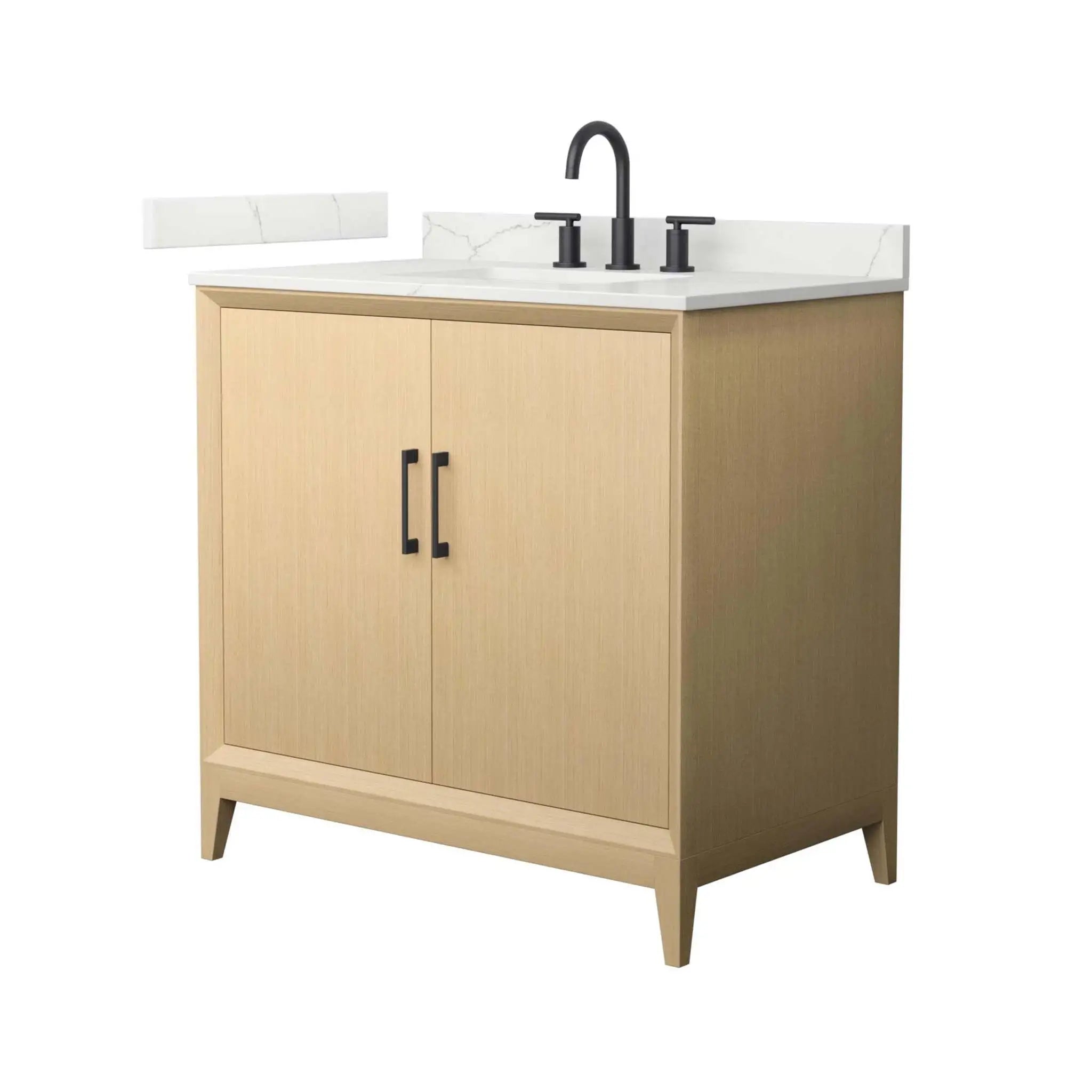 36" Janna Single Bathroom Vanity in White Oak with Matte Black Trim by Wyndham