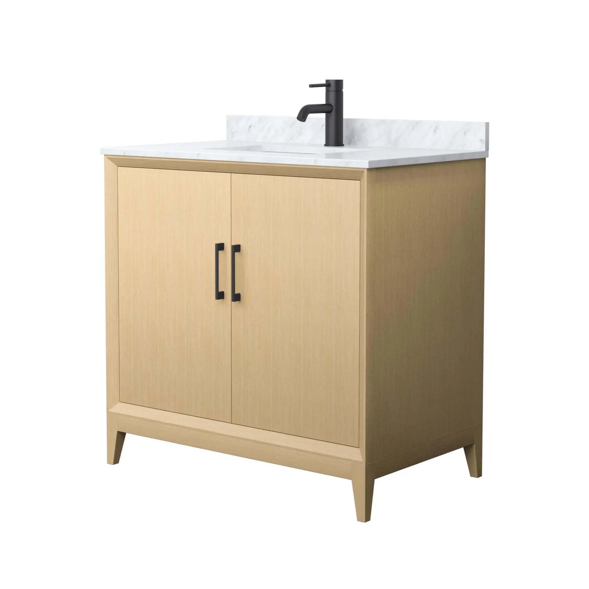 36" Janna Single Bathroom Vanity in White Oak with Matte Black Trim by Wyndham