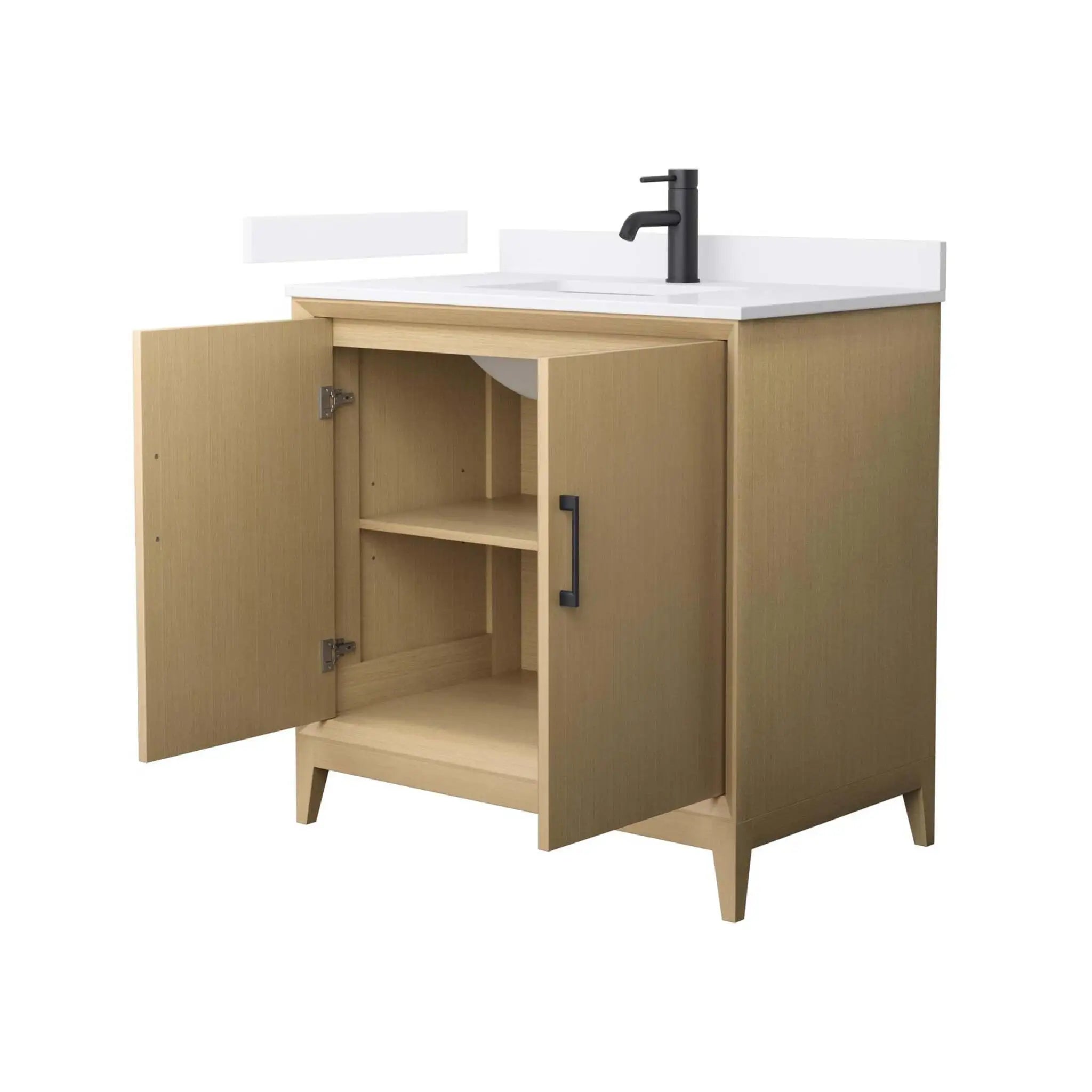 36" Janna Single Bathroom Vanity in White Oak with Matte Black Trim by Wyndham