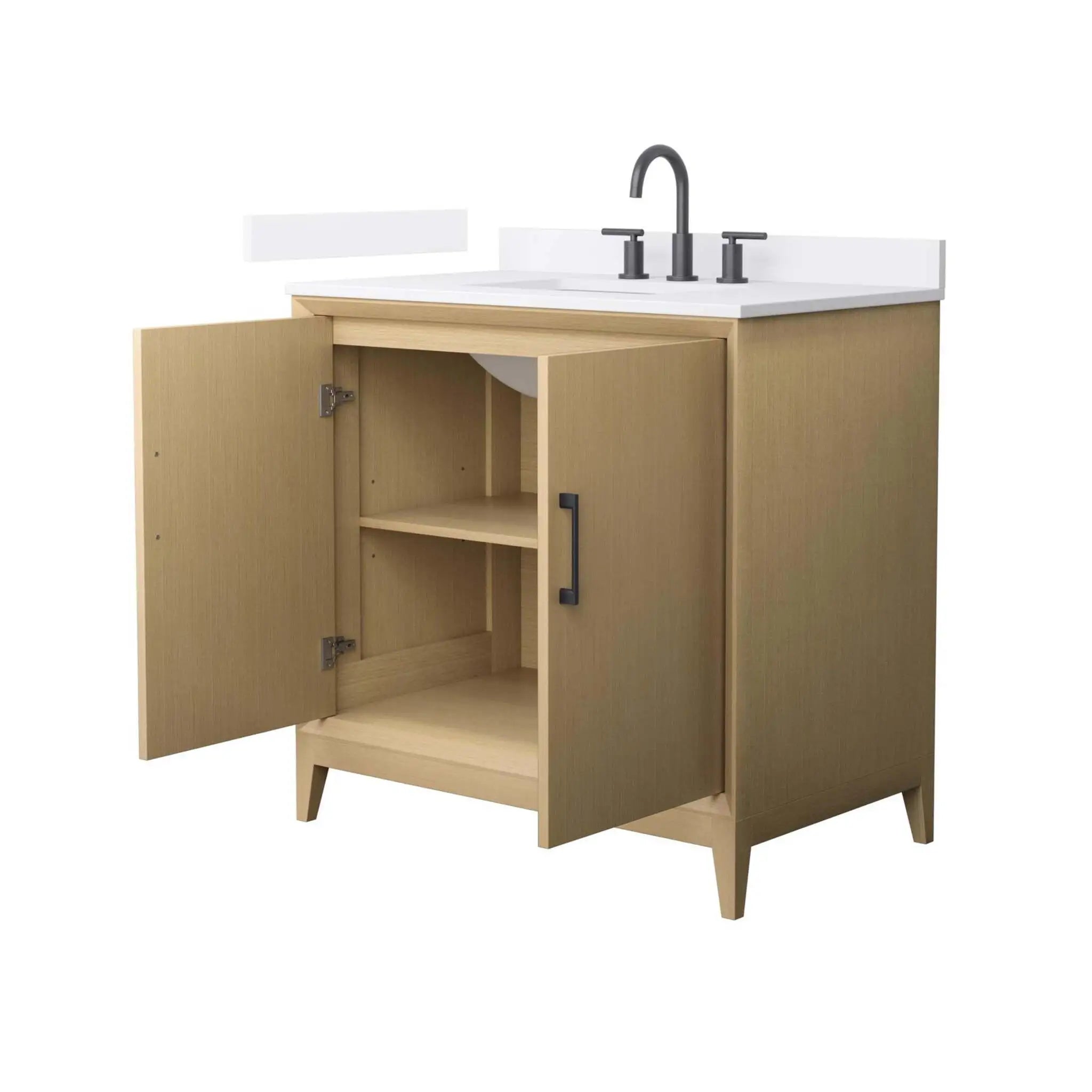 36" Janna Single Bathroom Vanity in White Oak with Matte Black Trim by Wyndham