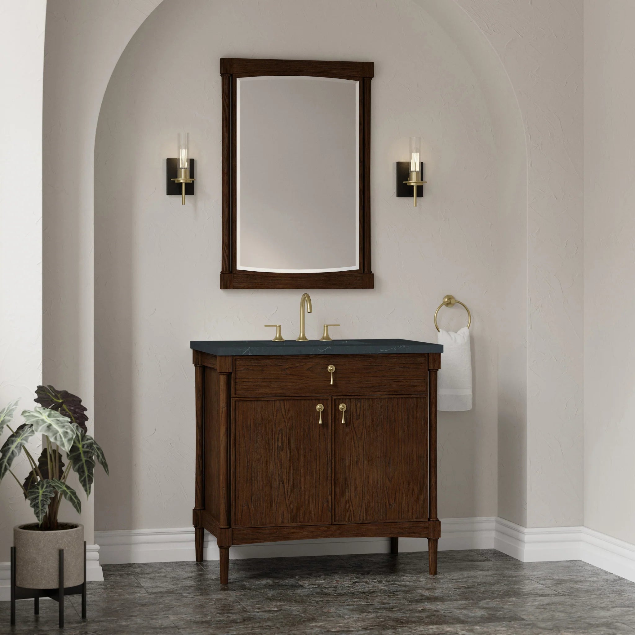 36" Kinnsden Single Vanity in Sable Oak by James Martin Vanities-Charcoal Soapstone Silestone 2