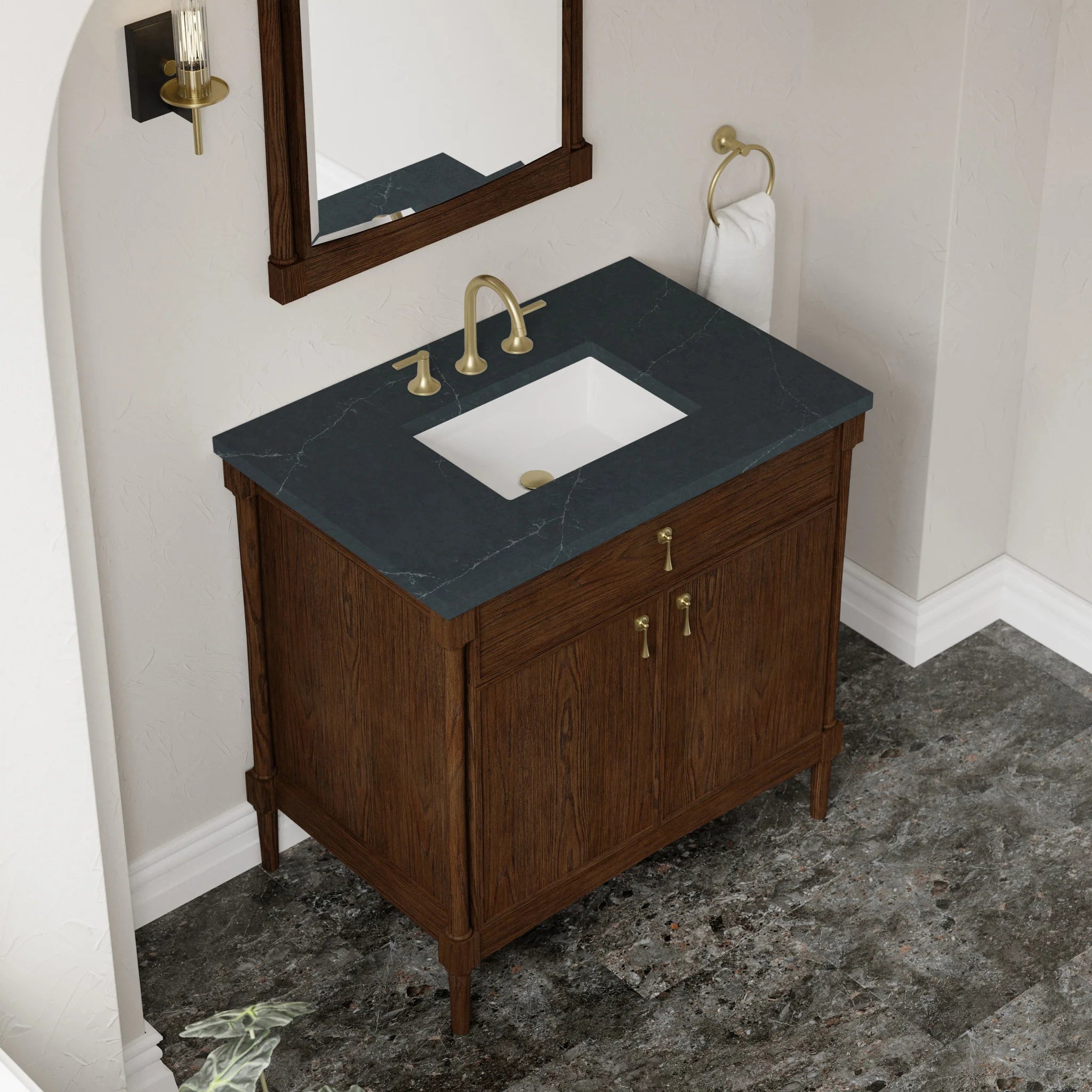 36" Kinnsden Single Vanity in Sable Oak by James Martin Vanities-Charcoal Soapstone Silestone 5