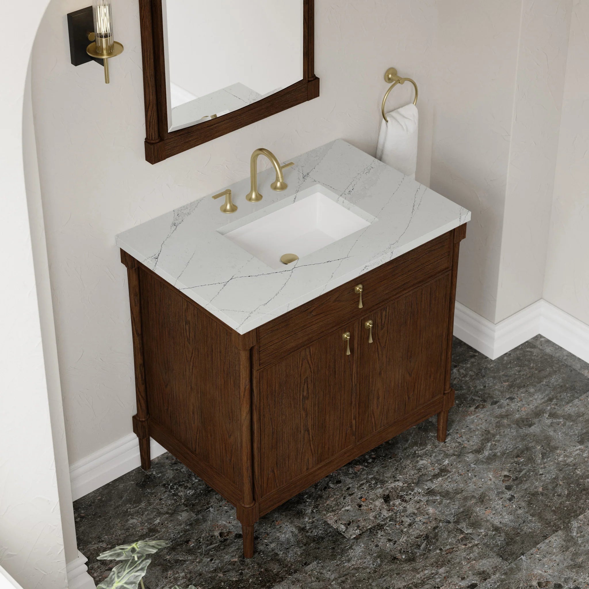 36" Kinnsden Single Vanity in Sable Oak by James Martin Vanities-Ethereal Noctis Silestone 5