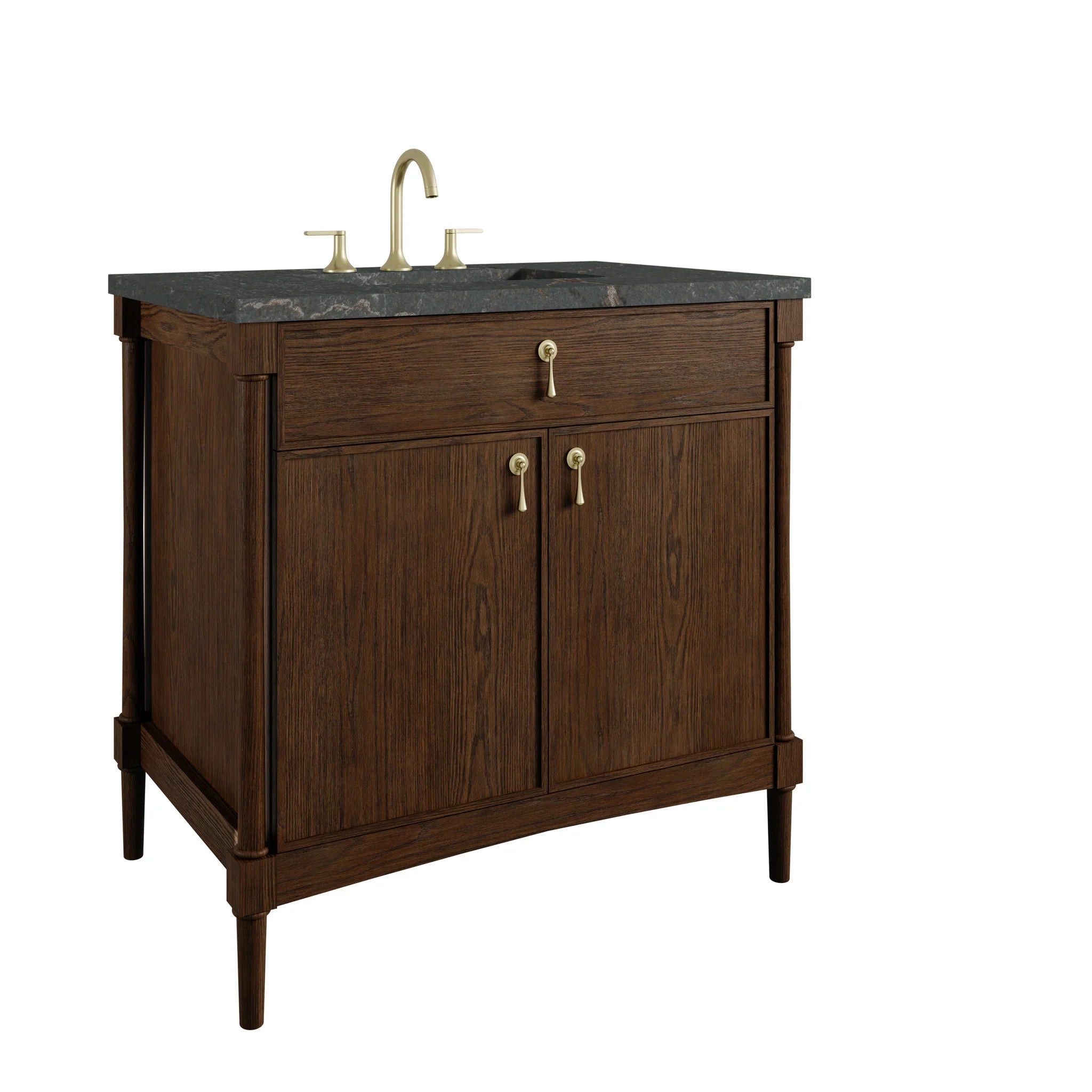 36" Kinnsden Single Vanity in Sable Oak by James Martin Vanities-Parisien Bleu Silestone 9