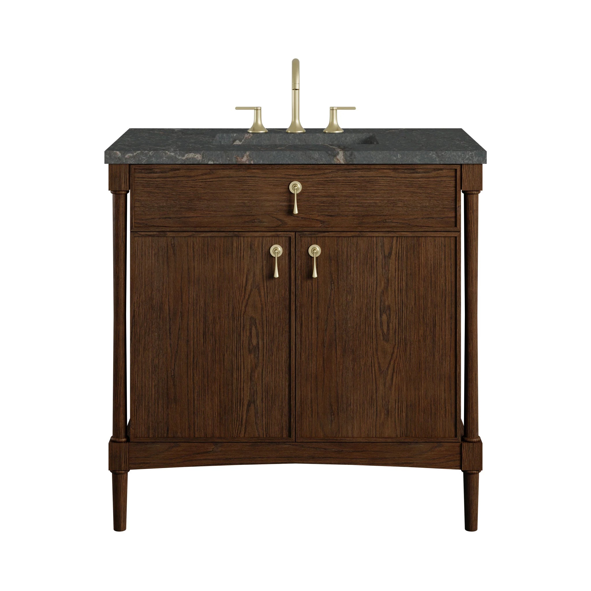 36" Kinnsden Single Vanity in Sable Oak by James Martin Vanities-Parisien Bleu Silestone 