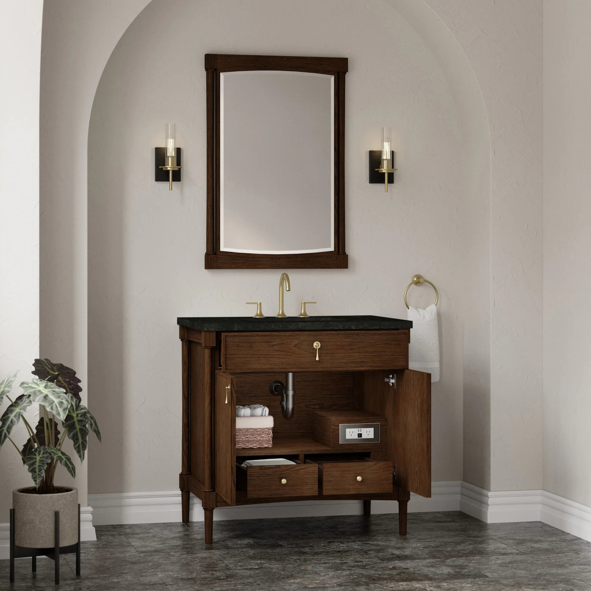 36" Kinnsden Single Vanity in Sable Oak by James Martin Vanities-Phantome Eclos 3