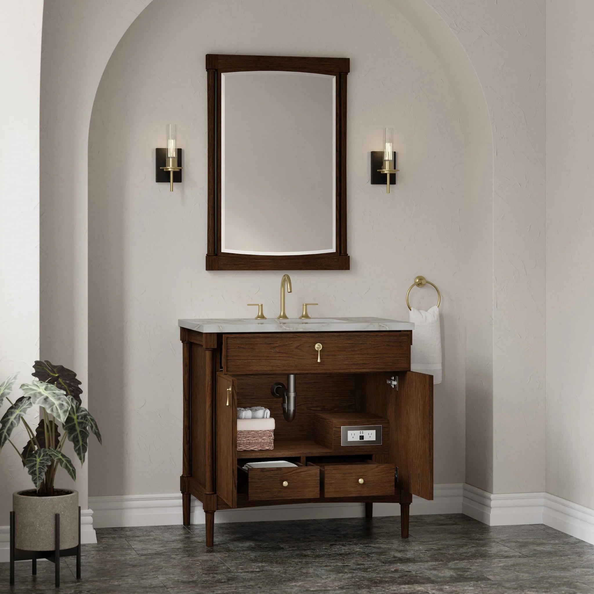 36" Kinnsden Single Vanity in Sable Oak by James Martin Vanities-Victorian Silver Silestone 3