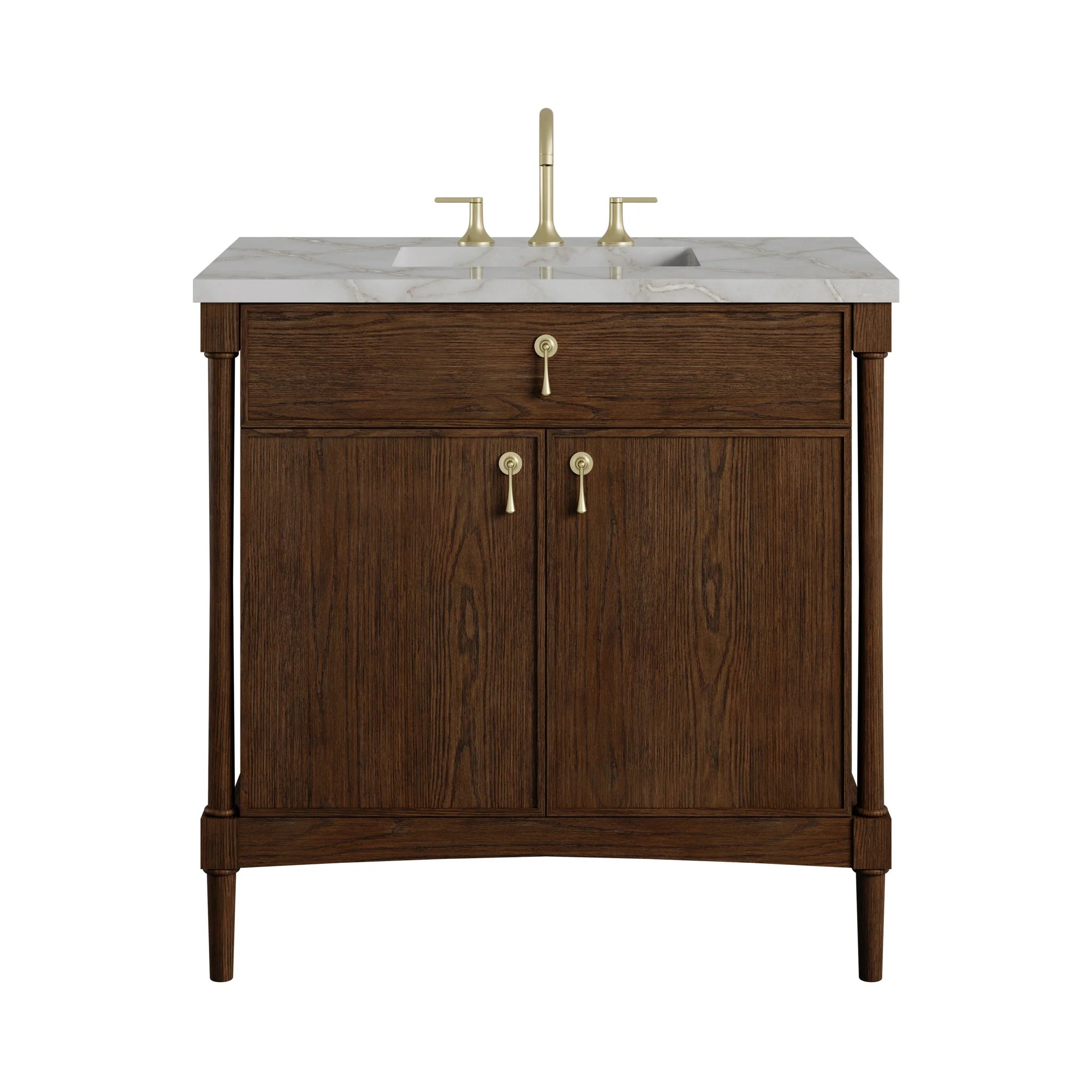 36" Kinnsden Single Vanity in Sable Oak by James Martin Vanities-Victorian Silver Silestone 