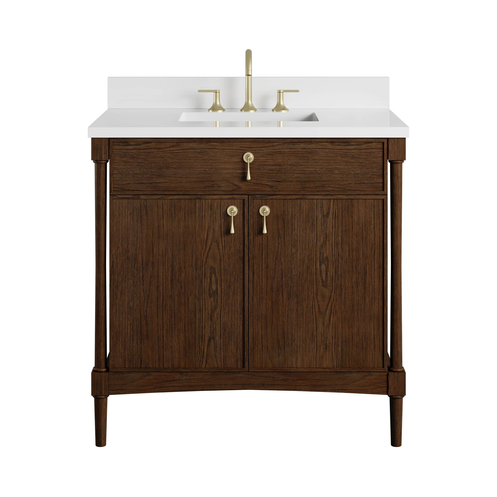 36" Kinnsden Single Vanity in Sable Oak by James Martin Vanities-White Zeus Silestone 1