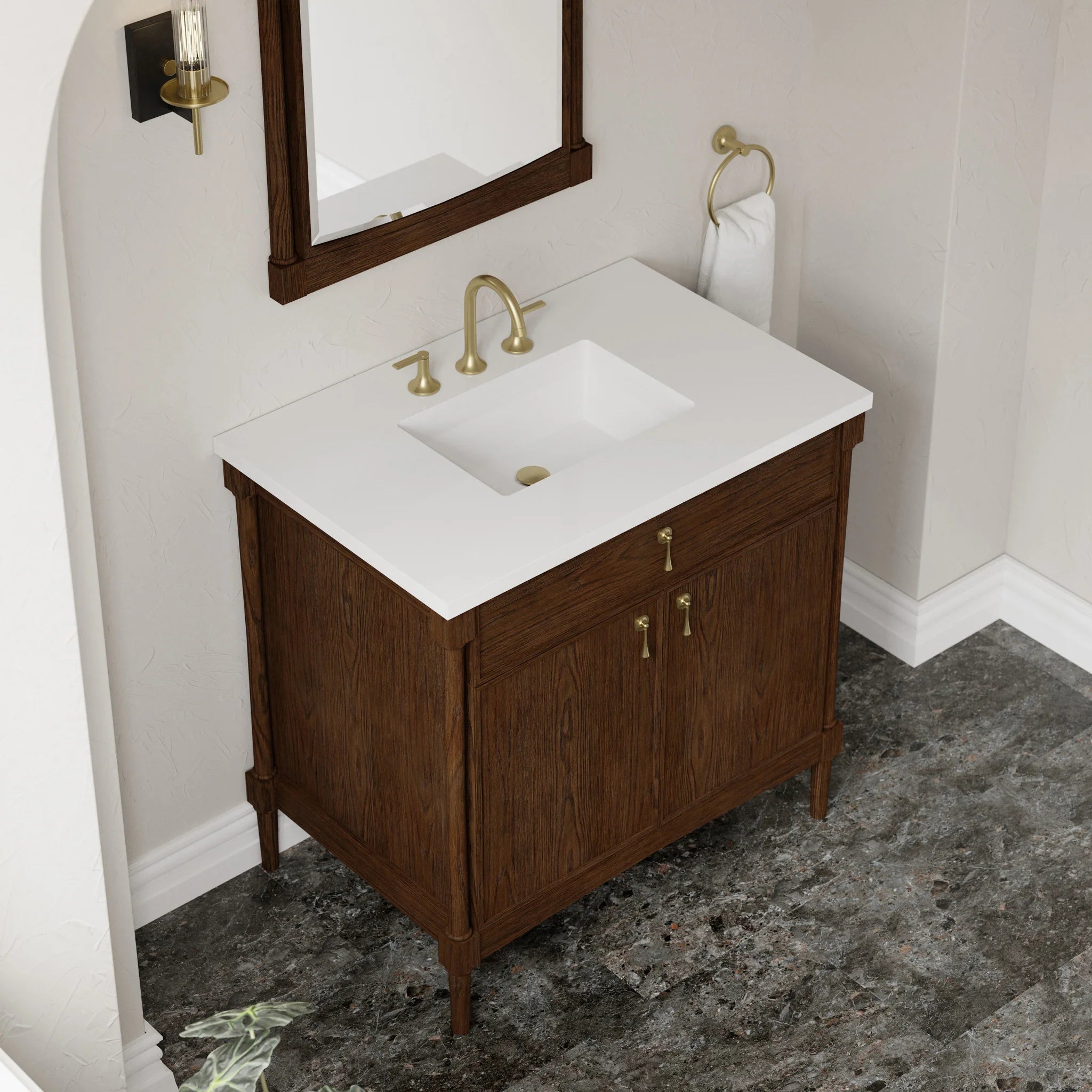 36" Kinnsden Single Vanity in Sable Oak by James Martin Vanities-White Zeus Silestone 9
