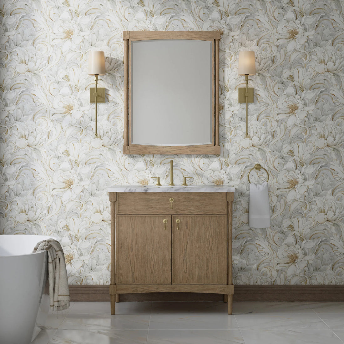 36" Kinnsden Single Vanity in Weathered Oak by James Martin Vanities-Carrara White Marble 1