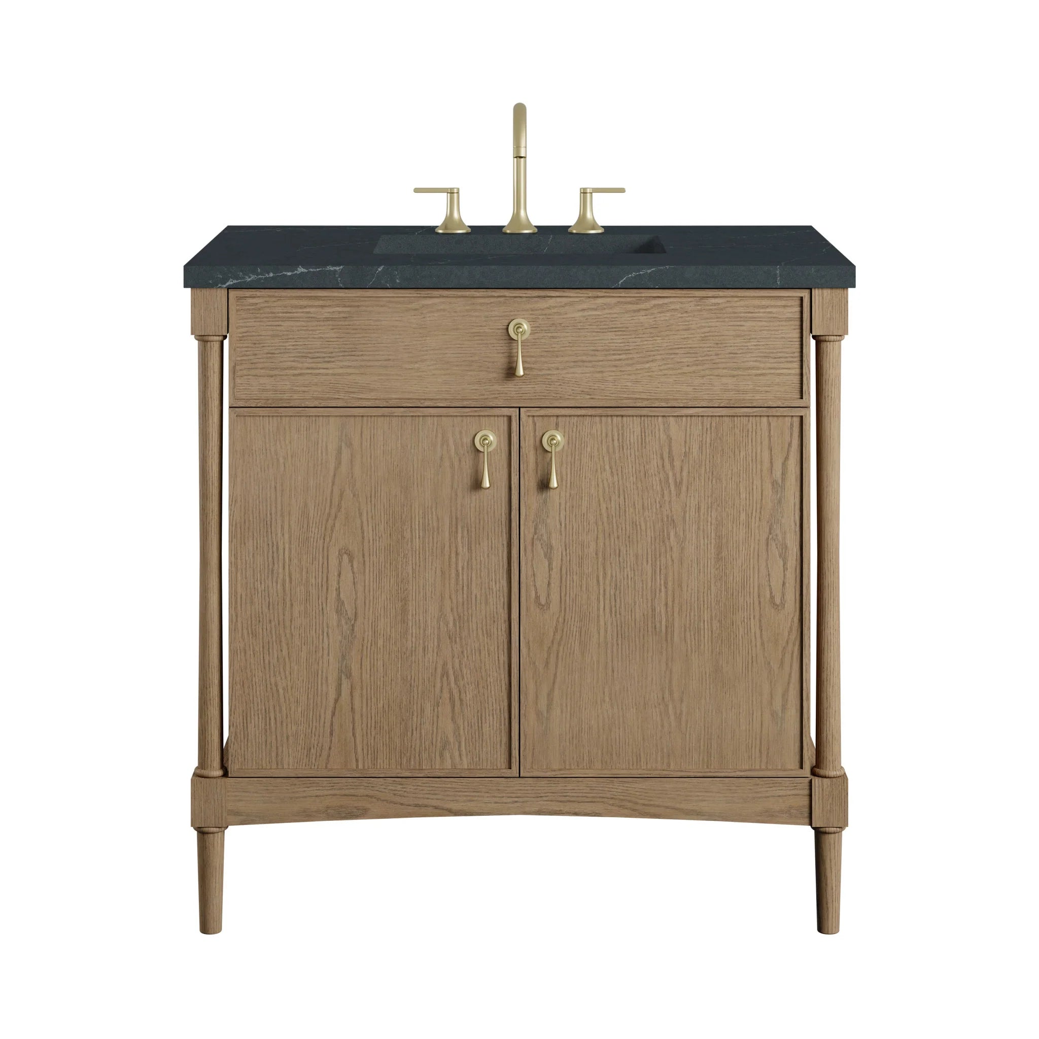 36" Kinnsden Single Vanity in Weathered Oak by James Martin Vanities-Charcoal Soapstone Silestone 