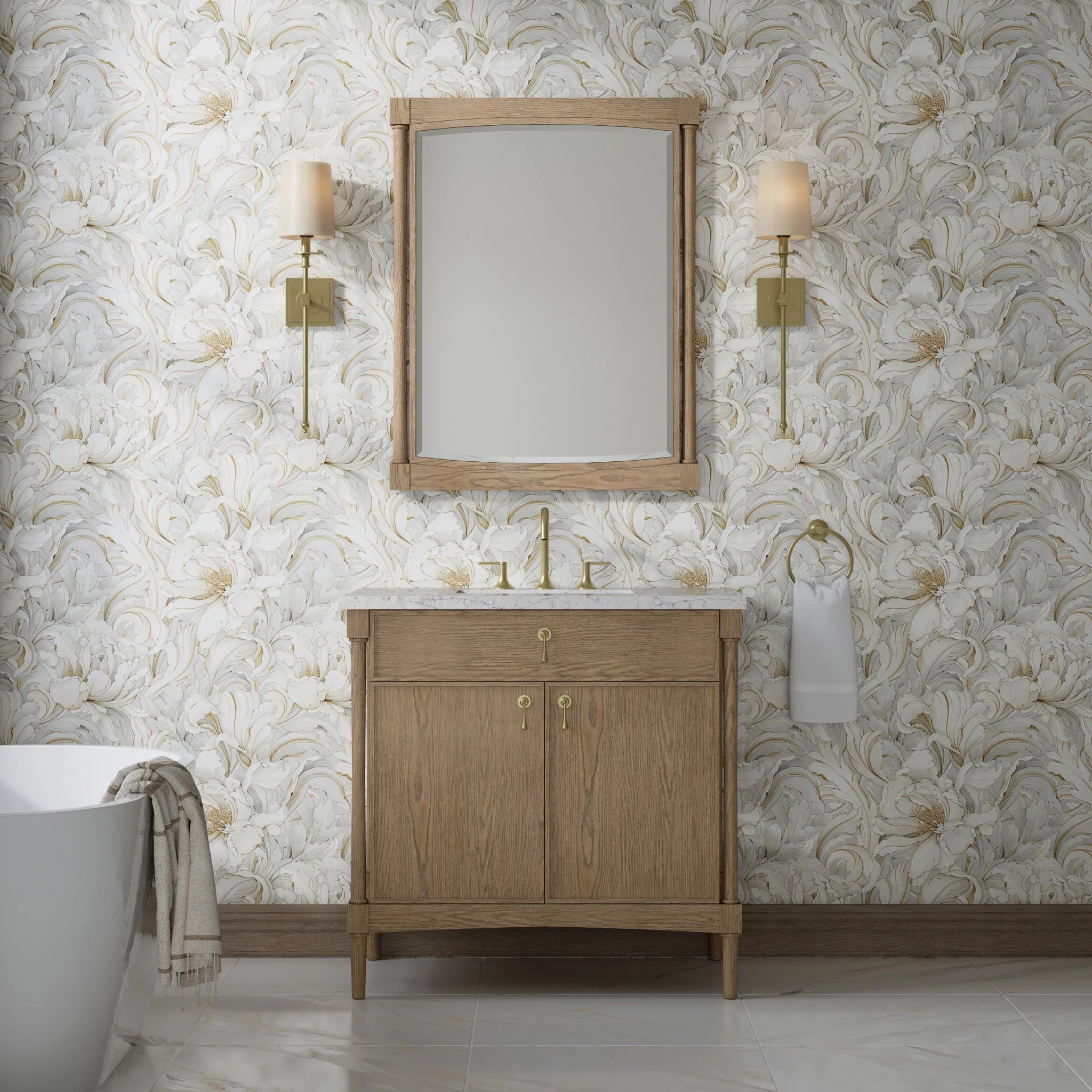 36" Kinnsden Single Vanity in Weathered Oak by James Martin Vanities-Eternal Jasmine Pearl Silestone 1