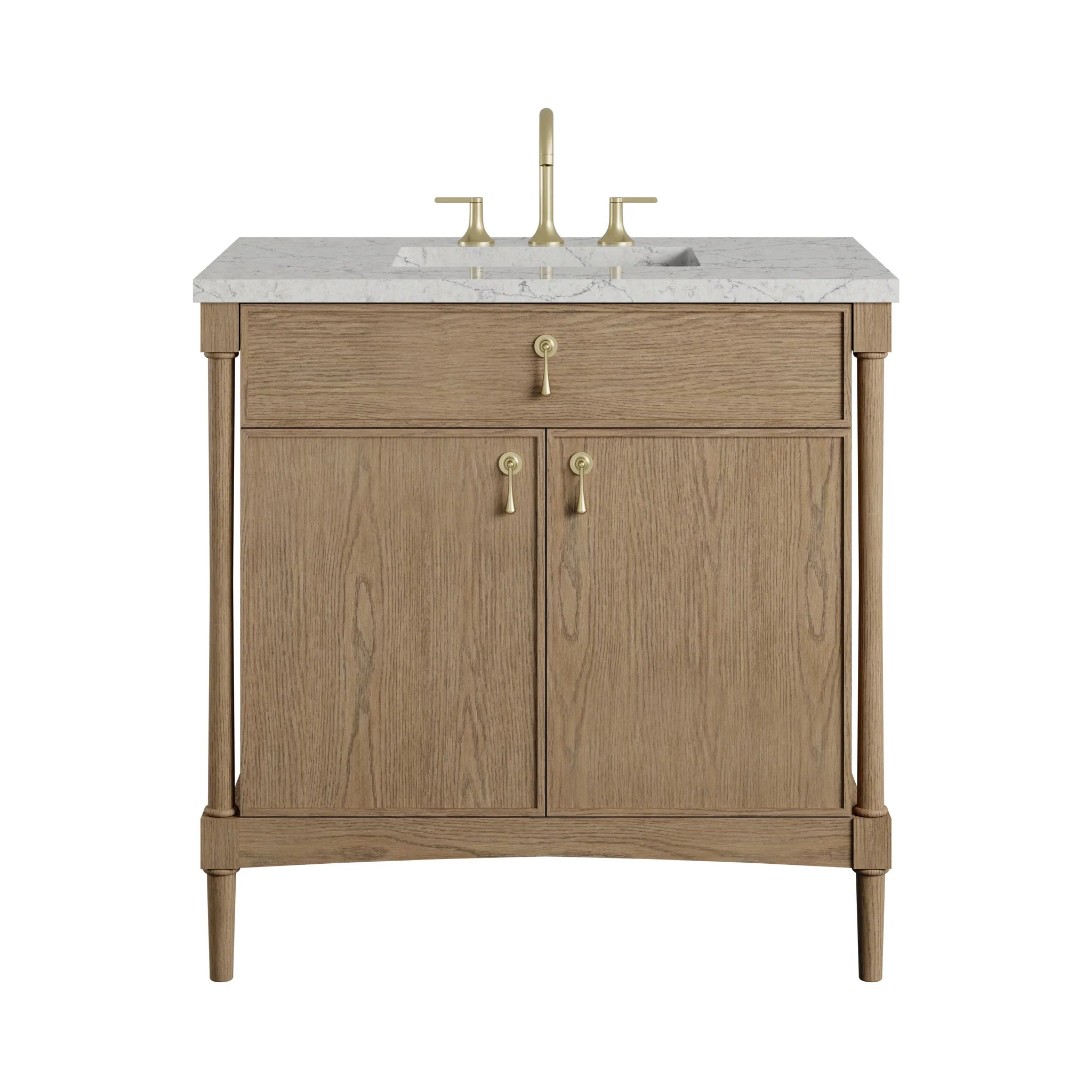 36" Kinnsden Single Vanity in Weathered Oak by James Martin Vanities-Eternal Jasmine Pearl Silestone 