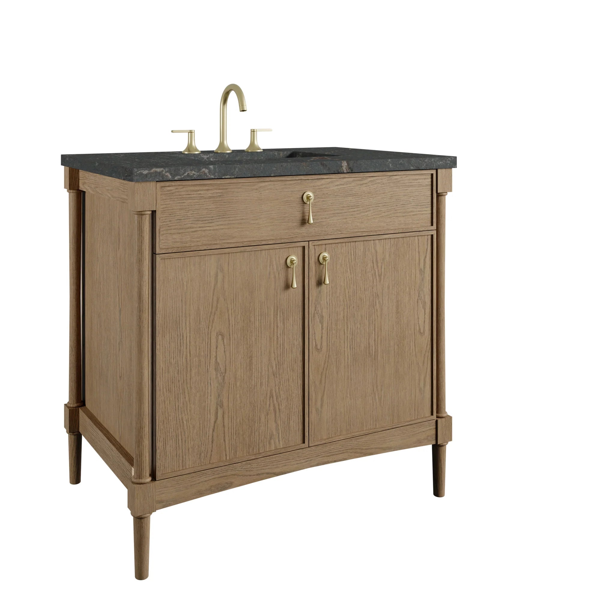 36" Kinnsden Single Vanity in Weathered Oak by James Martin Vanities-Parisien Bleu Silestone 9