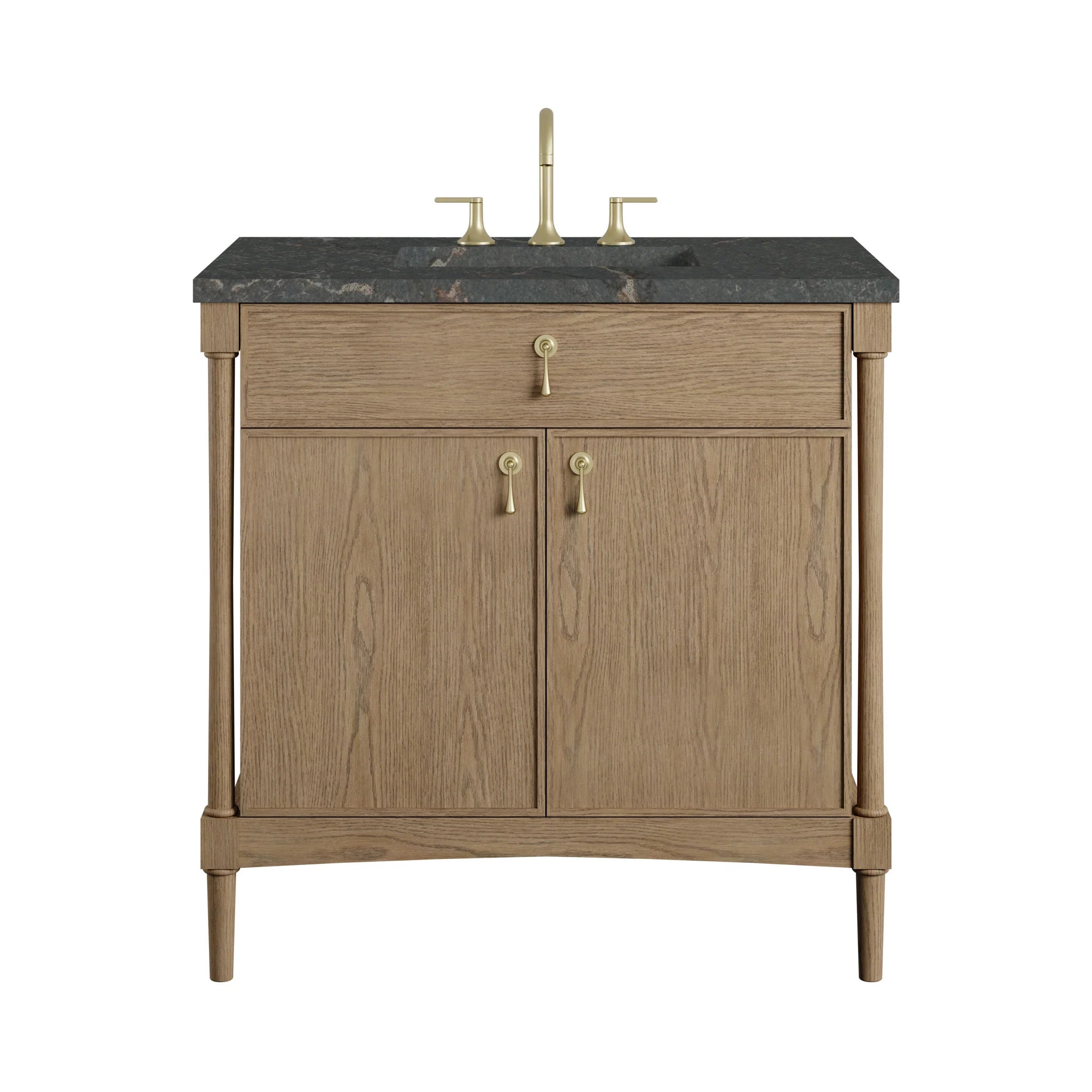 36" Kinnsden Single Vanity in Weathered Oak by James Martin Vanities-Parisien Bleu Silestone 