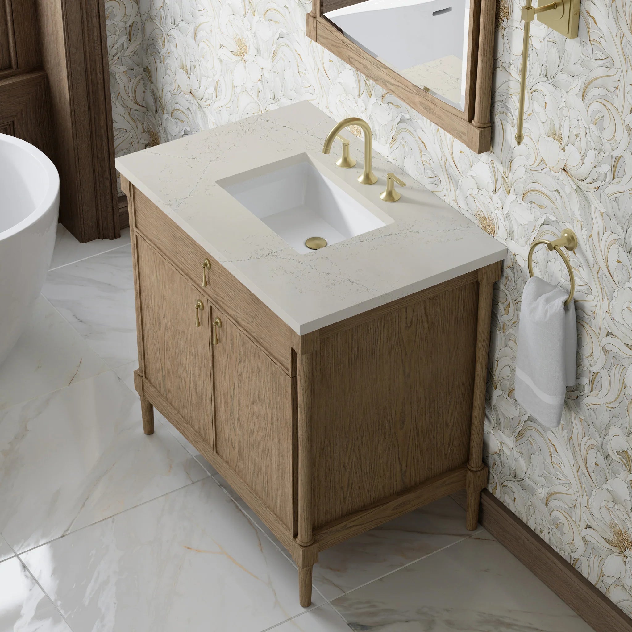 36" Kinnsden Single Vanity in Weathered Oak by James Martin Vanities-Siberian Silestone 5