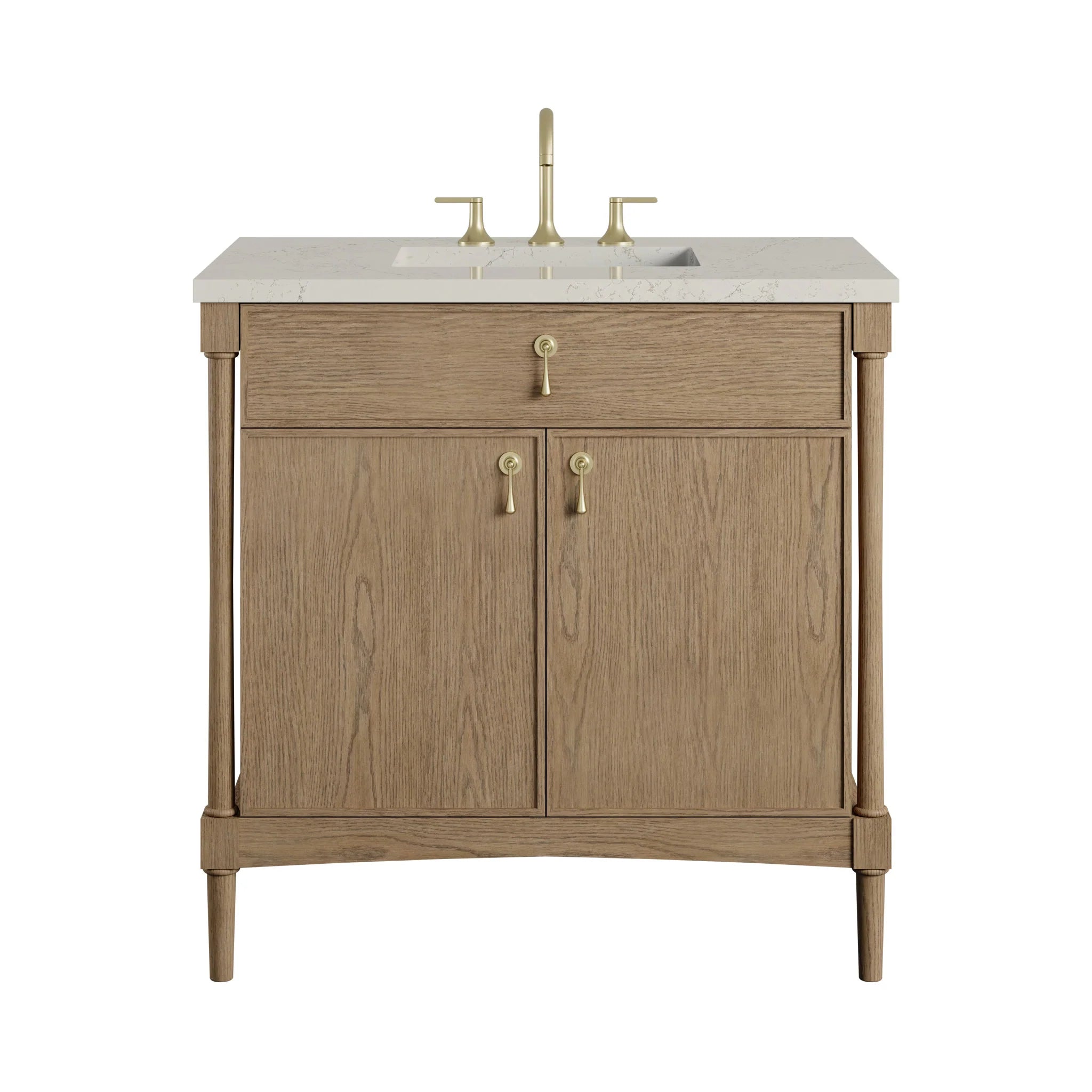 36" Kinnsden Single Vanity in Weathered Oak by James Martin Vanities-Siberian Silestone 