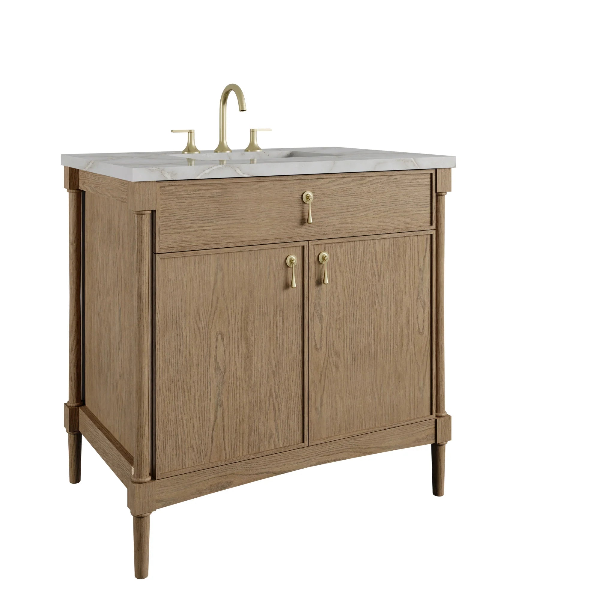 36" Kinnsden Single Vanity in Weathered Oak by James Martin Vanities-Victorian Silver Silestone 9