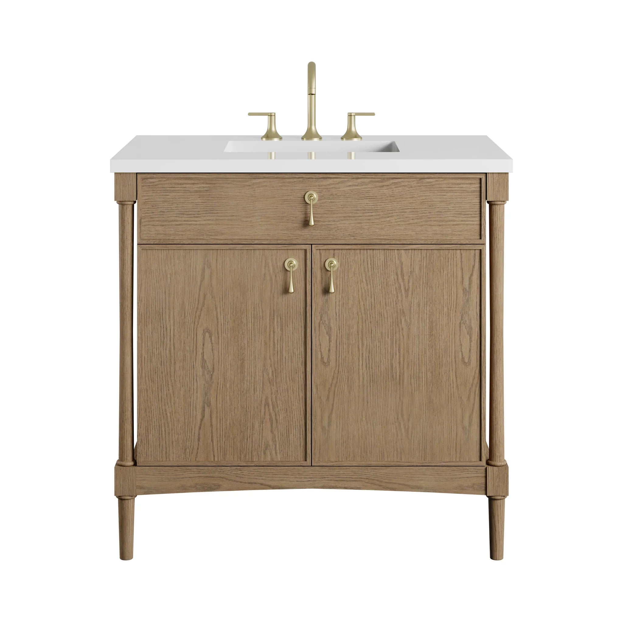 36" Kinnsden Single Vanity in Weathered Oak by James Martin Vanities-White Zeus Silestone 