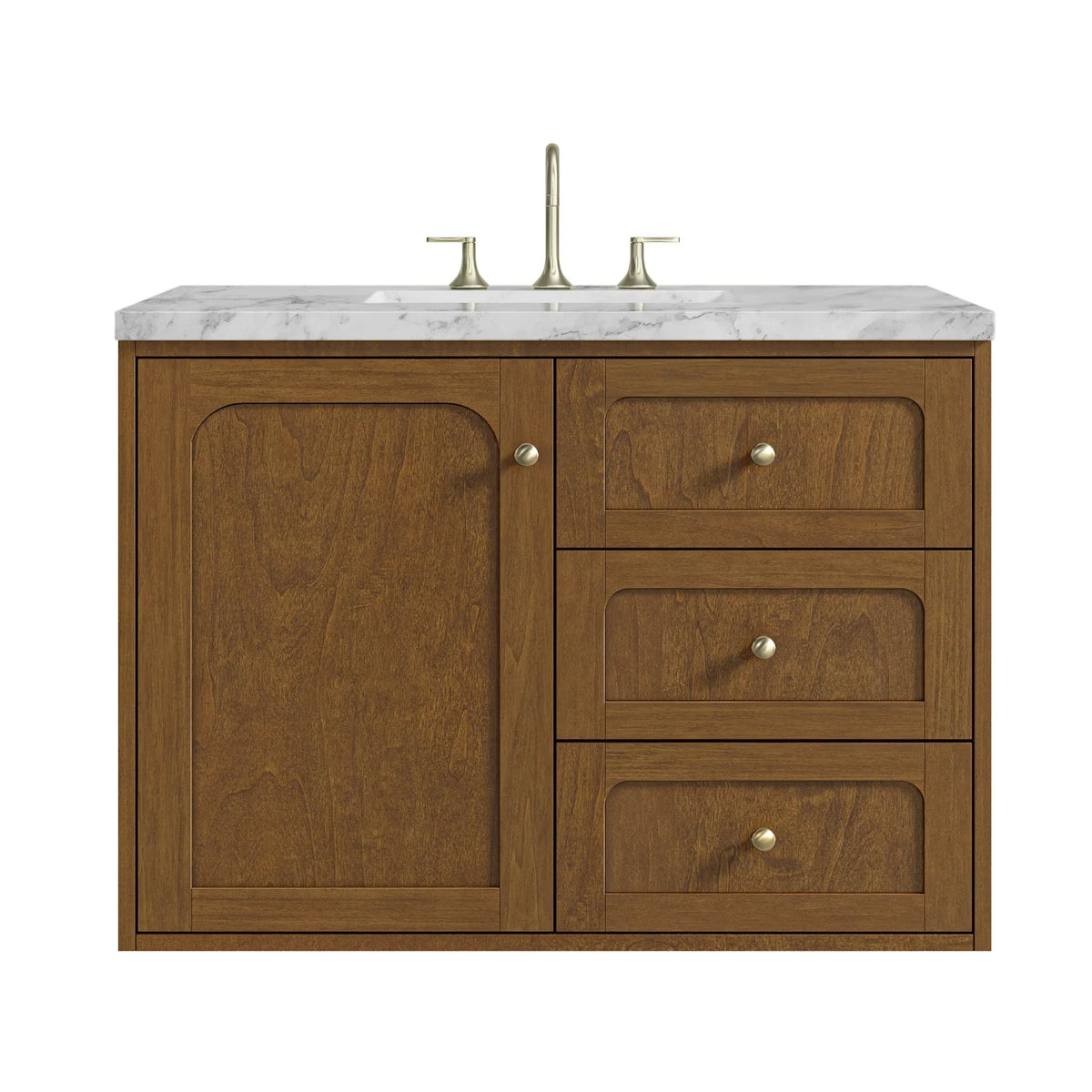 36" Laurent Single Vanity in Light Honey Oak-jmv-Carrara White Marble-8" Widespread image 16