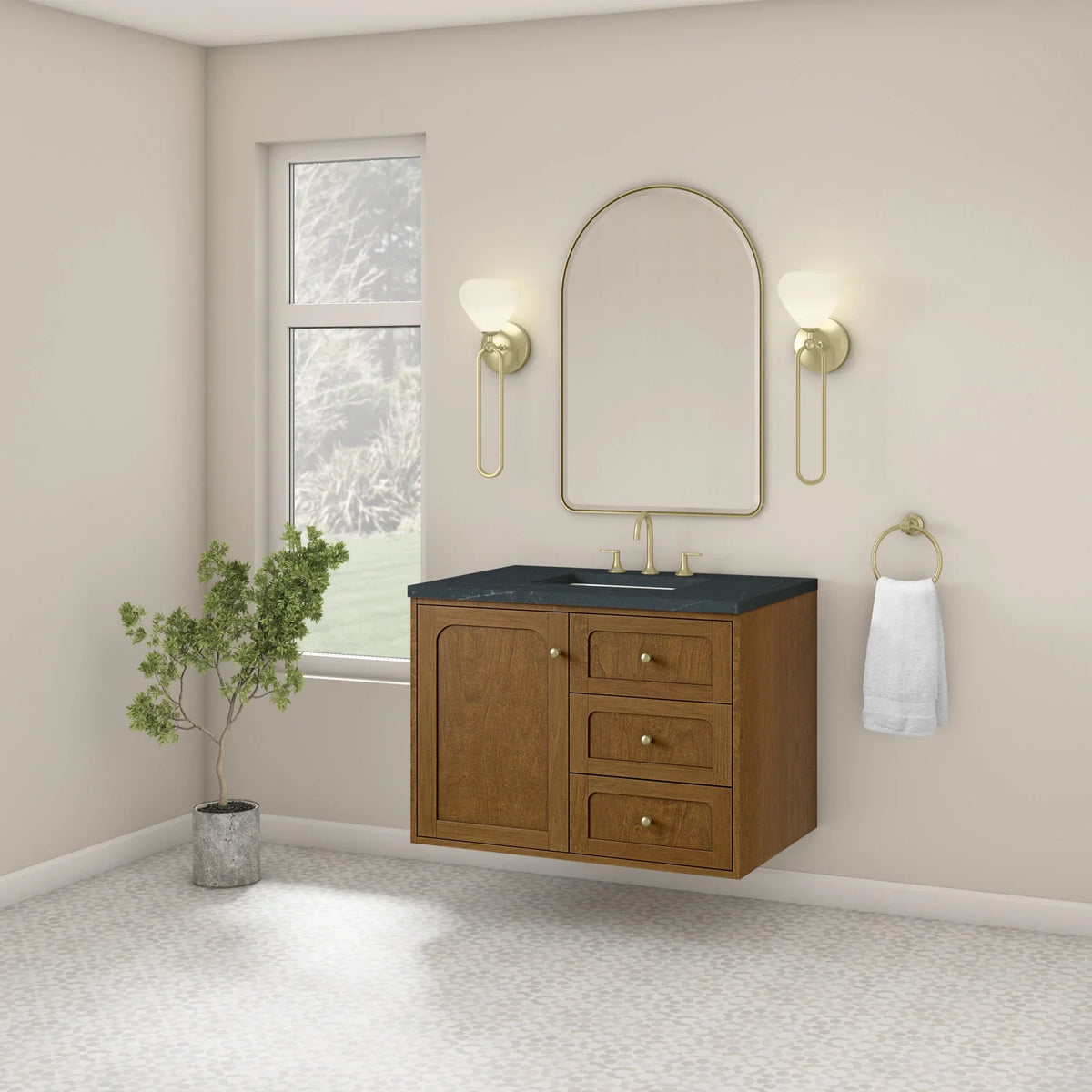 36" Laurent Single Vanity in Light Honey Oak-jmv-Charcoal Soapstone Silestone-8" Widespread image 24