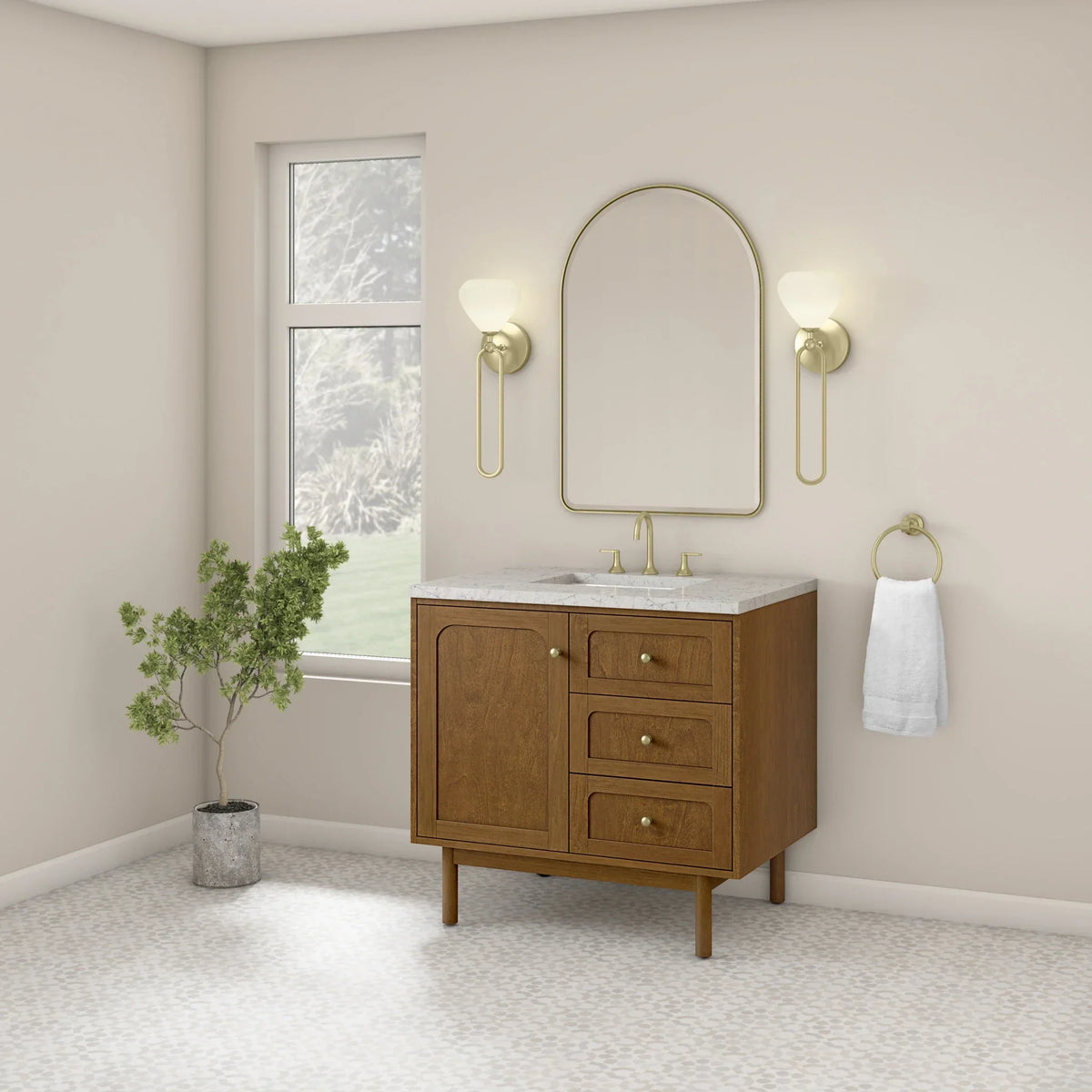 36" Laurent Single Vanity in Light Honey Oak-jmv-Eternal Jasmine Pearl Silestone-8" Widespread image 28