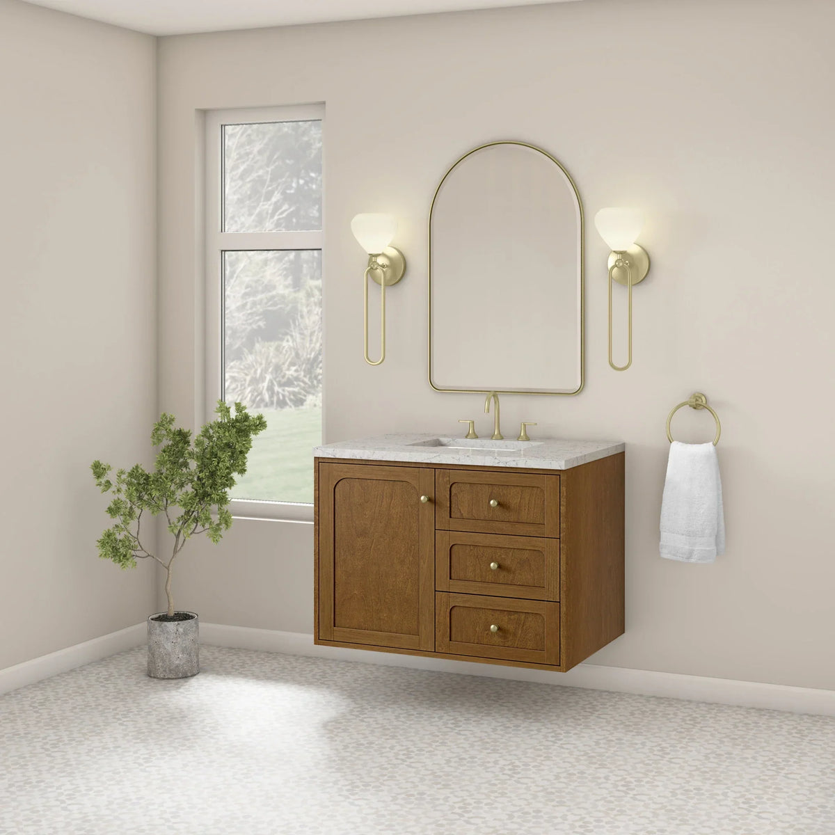 36" Laurent Single Vanity in Light Honey Oak-jmv-Eternal Jasmine Pearl Silestone-8" Widespread image 30