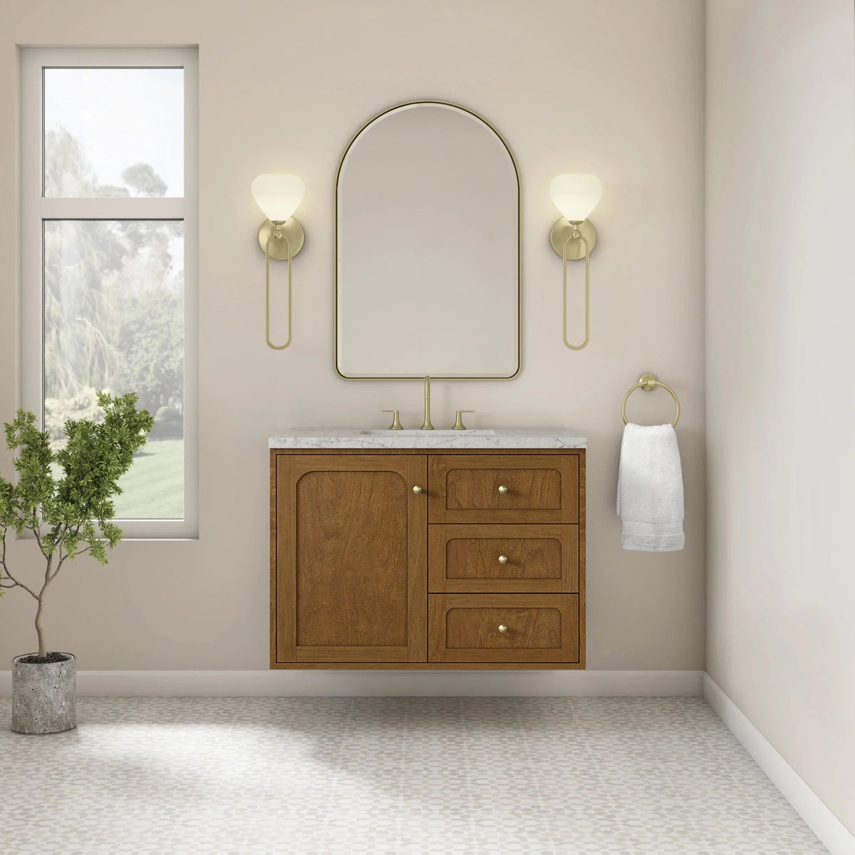 36" Laurent Single Vanity in Light Honey Oak-jmv-Eternal Jasmine Pearl Silestone-8" Widespread image 32