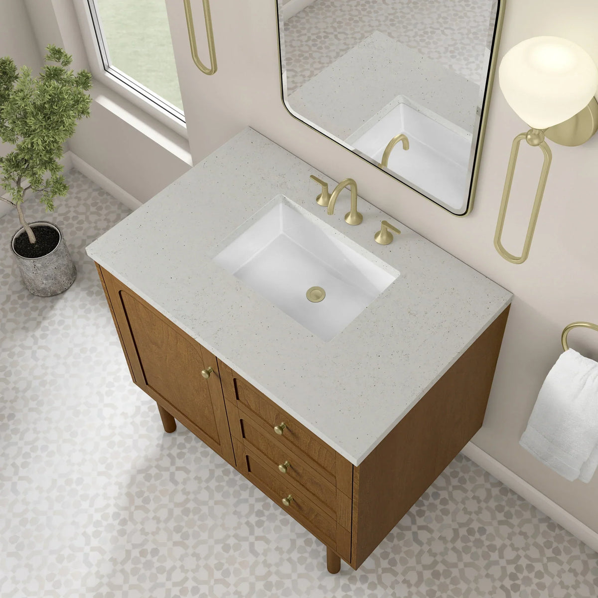 36" Laurent Single Vanity in Light Honey Oak-jmv-Lime Delight Silestone-8" Widespread image 46
