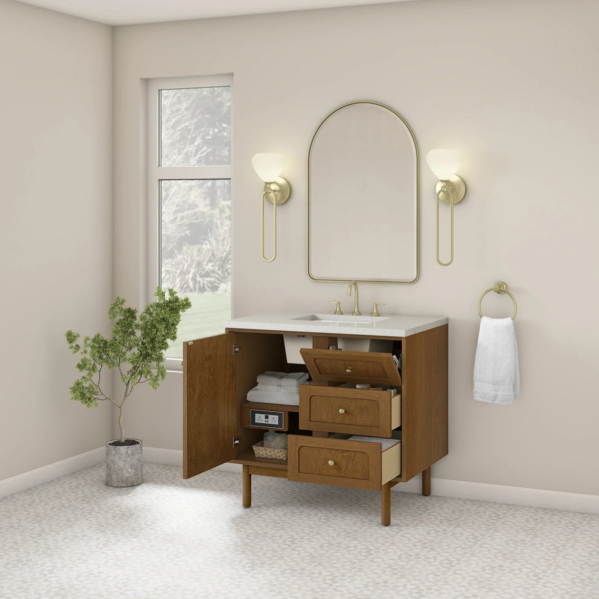 36" Laurent Single Vanity in Light Honey Oak-jmv-Lime Delight Silestone-8" Widespread image 48