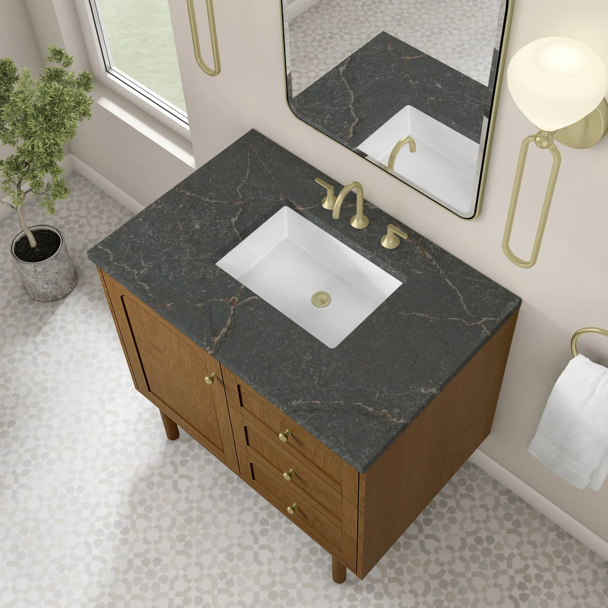 36" Laurent Single Vanity in Light Honey Oak-jmv-Parisien Bleu Silestone-8" Widespread image 56