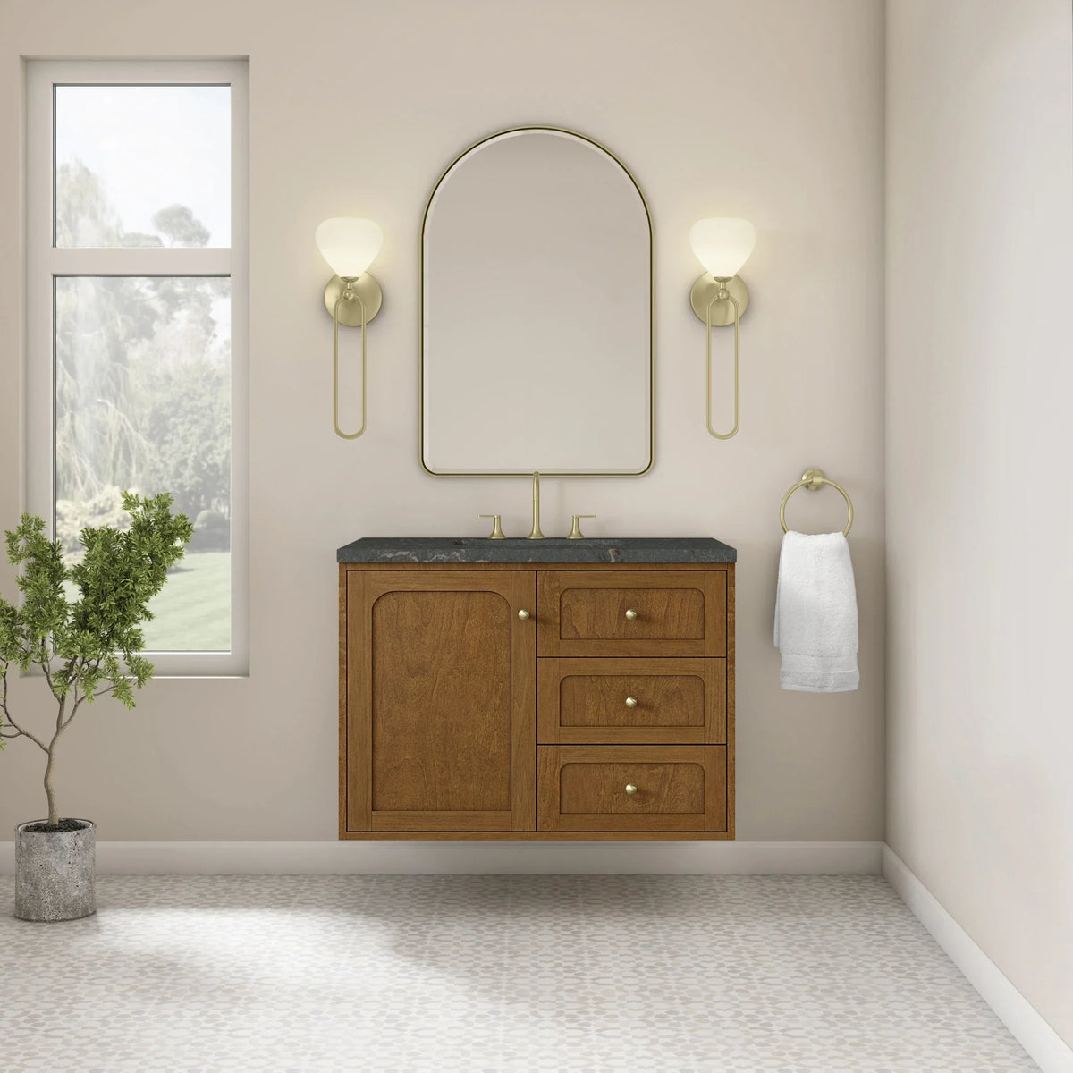 36" Laurent Single Vanity in Light Honey Oak-jmv-Parisien Bleu Silestone-8" Widespread image 58
