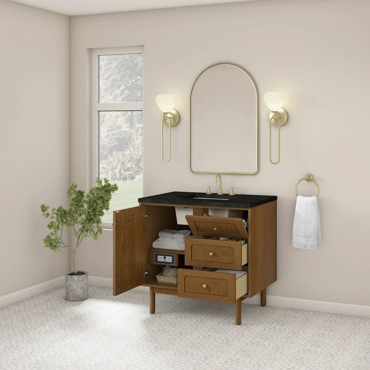36" Laurent Single Vanity in Light Honey Oak-jmv-Phantome Eclos-8" Widespread image 67
