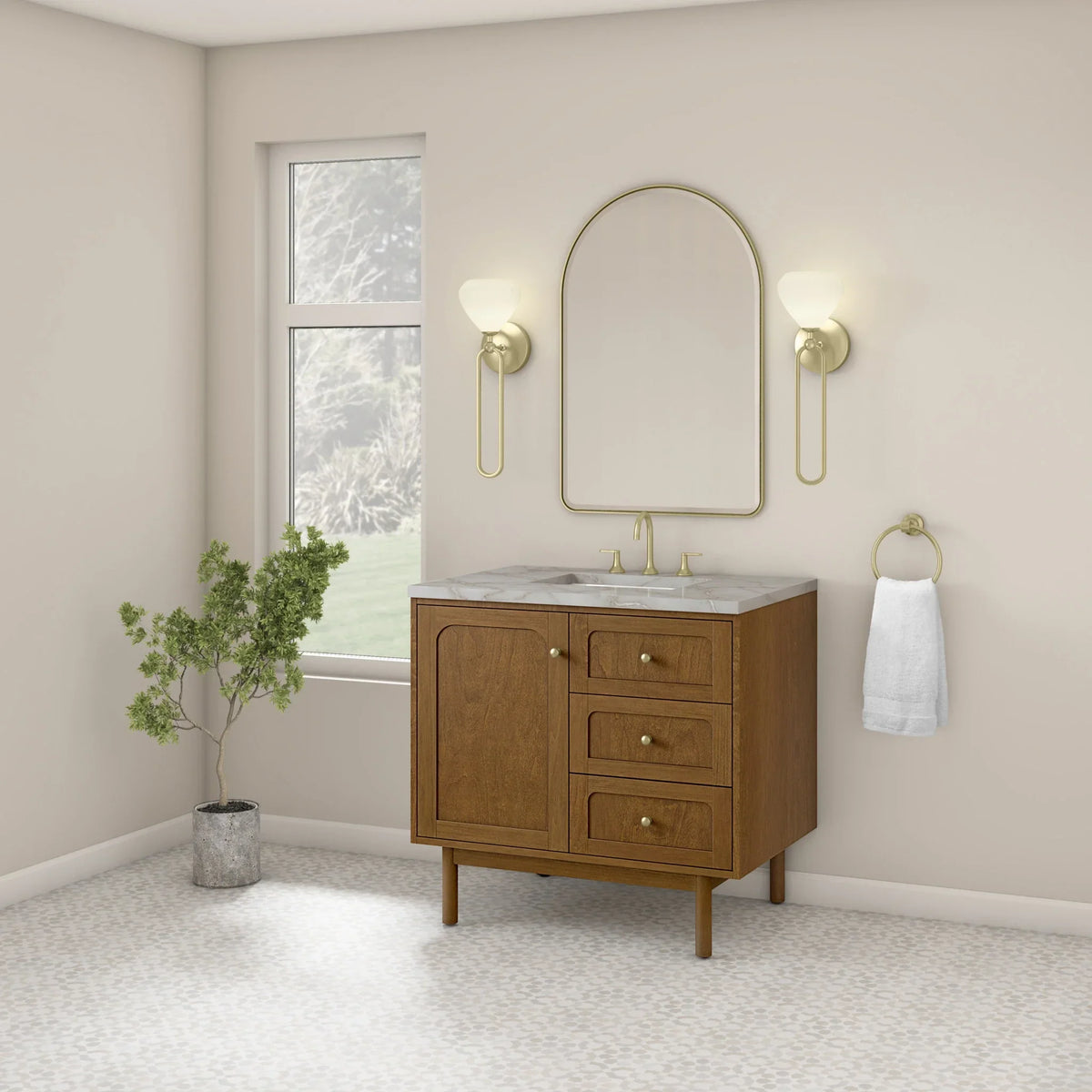 36" Laurent Single Vanity in Light Honey Oak-jmv-Victorian Silver Silestone-8" Widespread image 95