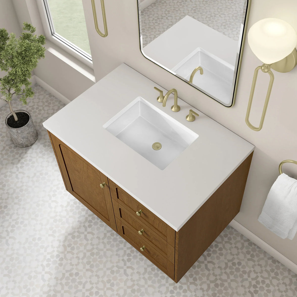 36" Laurent Single Vanity in Light Honey Oak-jmv-White Zeus Silestone-8" Widespread image 101