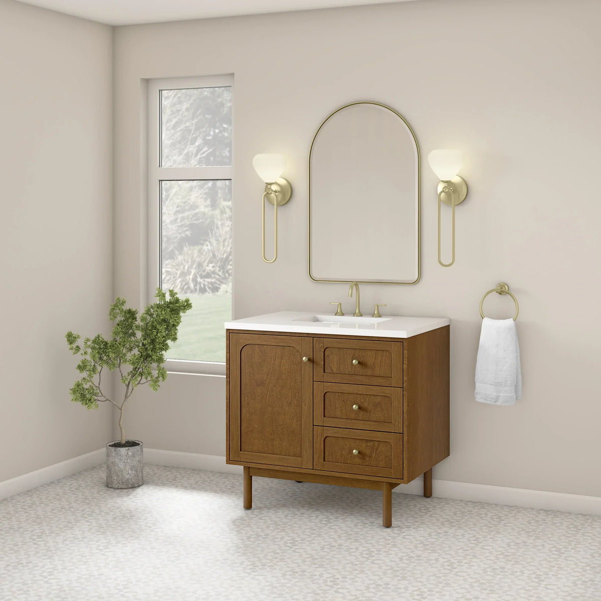 36" Laurent Single Vanity in Light Honey Oak-jmv-White Zeus Silestone-8" Widespread image 105