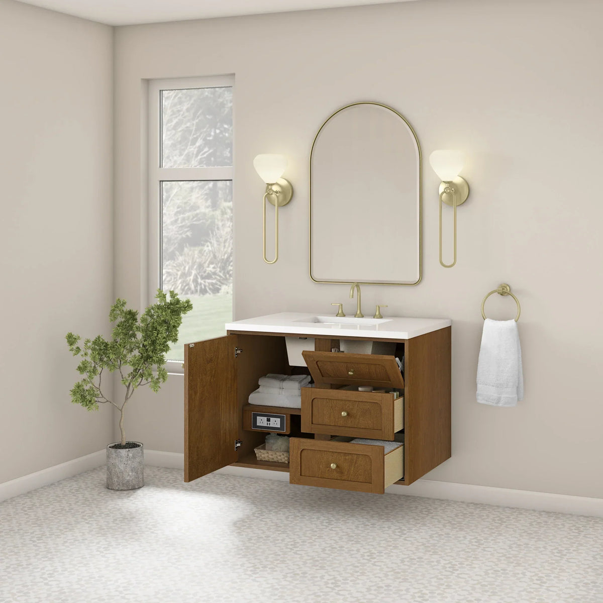 36" Laurent Single Vanity in Light Honey Oak-jmv-White Zeus Silestone-8" Widespread image 106