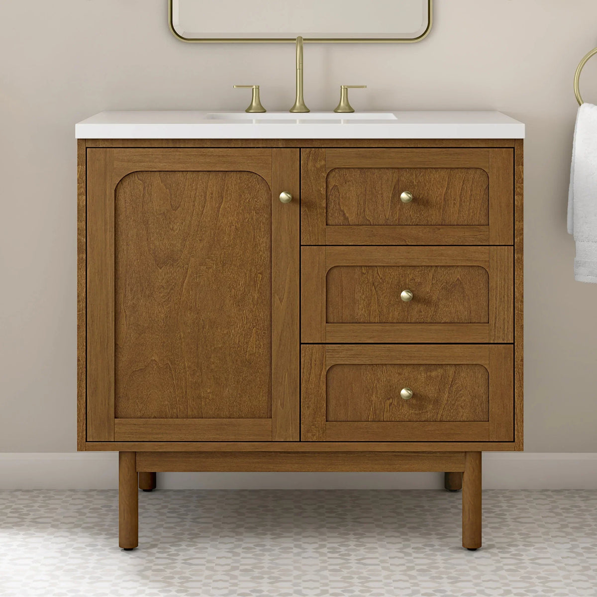 36" Laurent Single Vanity in Light Honey Oak-jmv-White Zeus Silestone-8" Widespread image 107