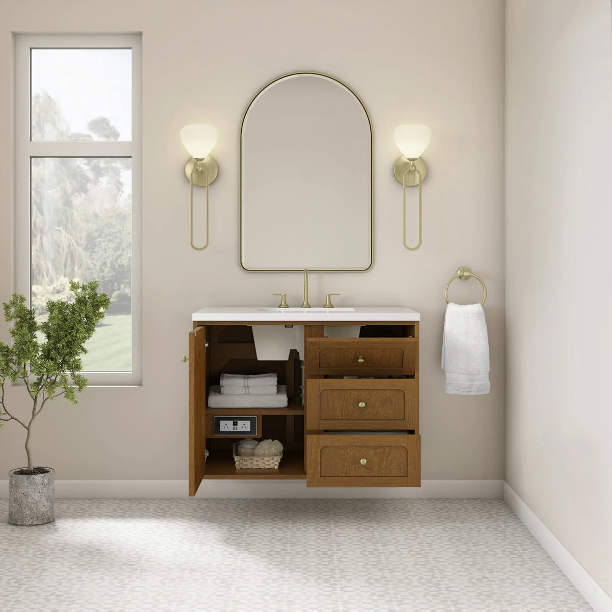 36" Laurent Single Vanity in Light Honey Oak-jmv-White Zeus Silestone-8" Widespread image 109