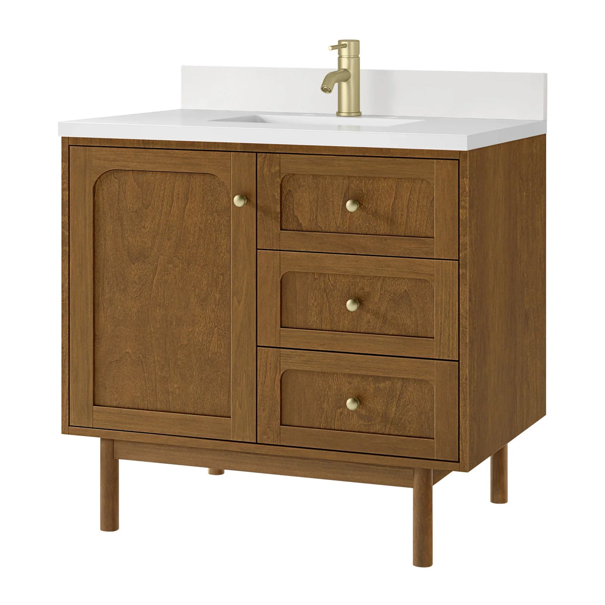 36" Laurent Single Vanity in Light Honey Oak-jmv-White Zeus Silestone & Backsplash-Single Hole image 2