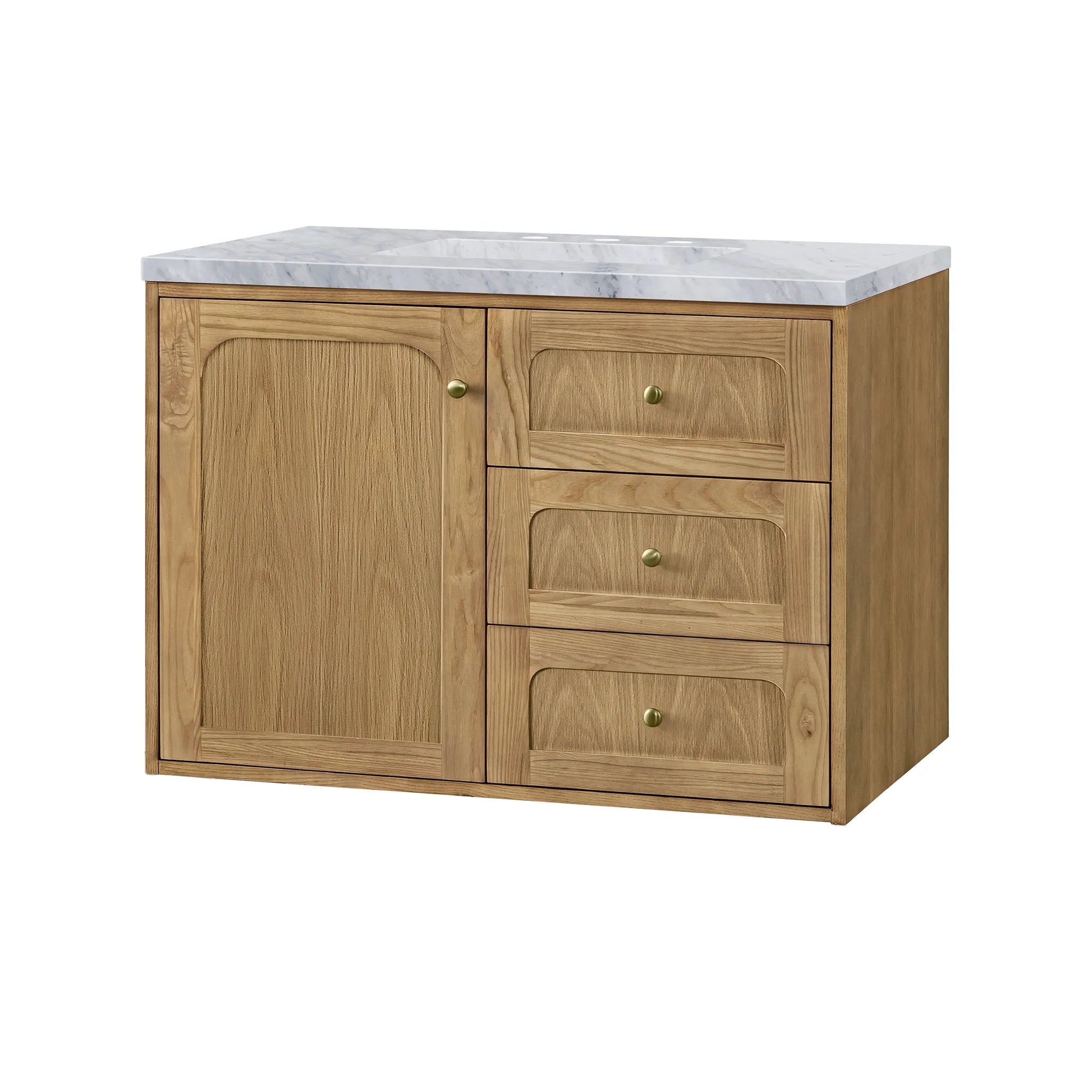 36" Laurent Single Vanity in Light Natural Oak-Carrara White Marble-8" Widespread image 10