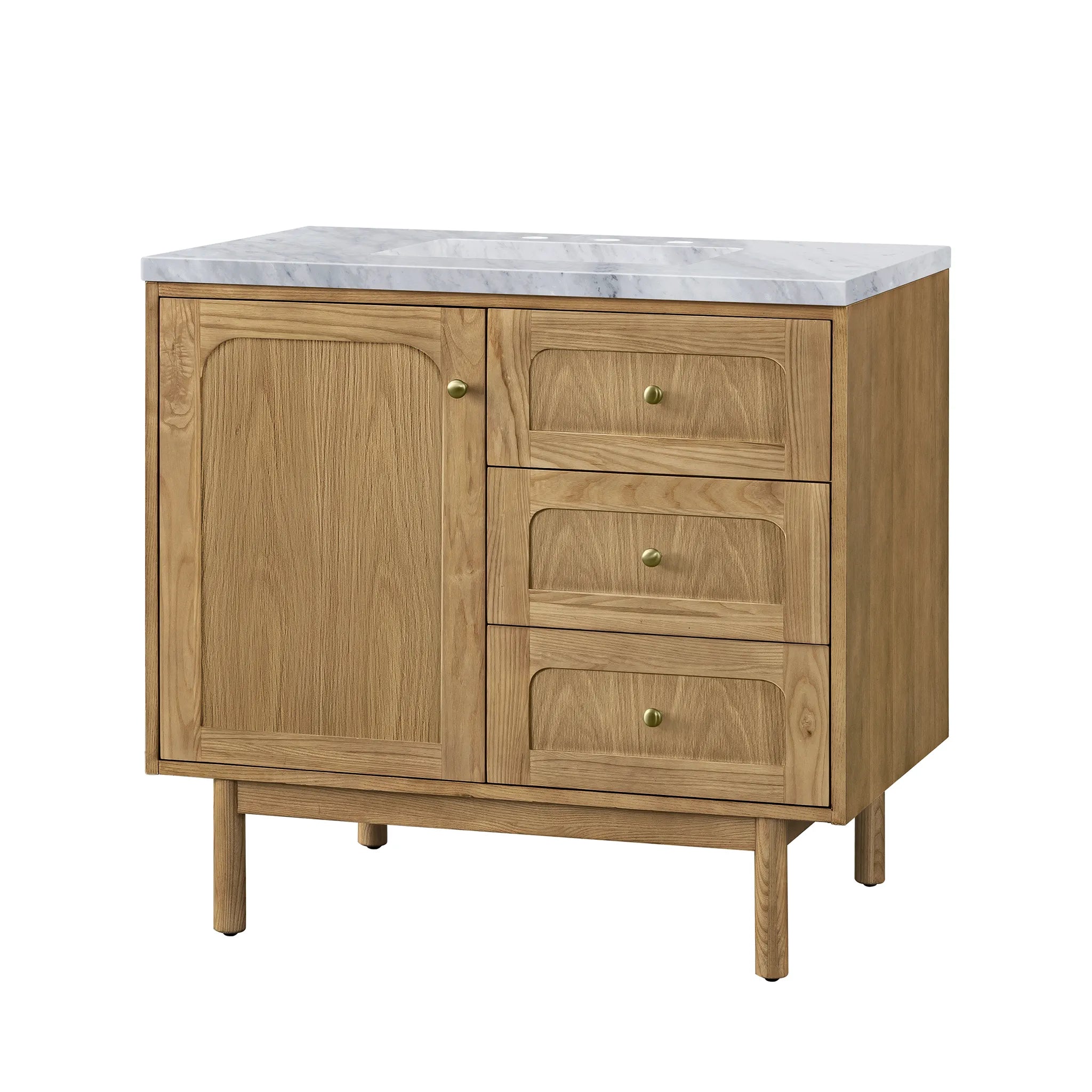 36" Laurent Single Vanity in Light Natural Oak-Carrara White Marble-8" Widespread image 9
