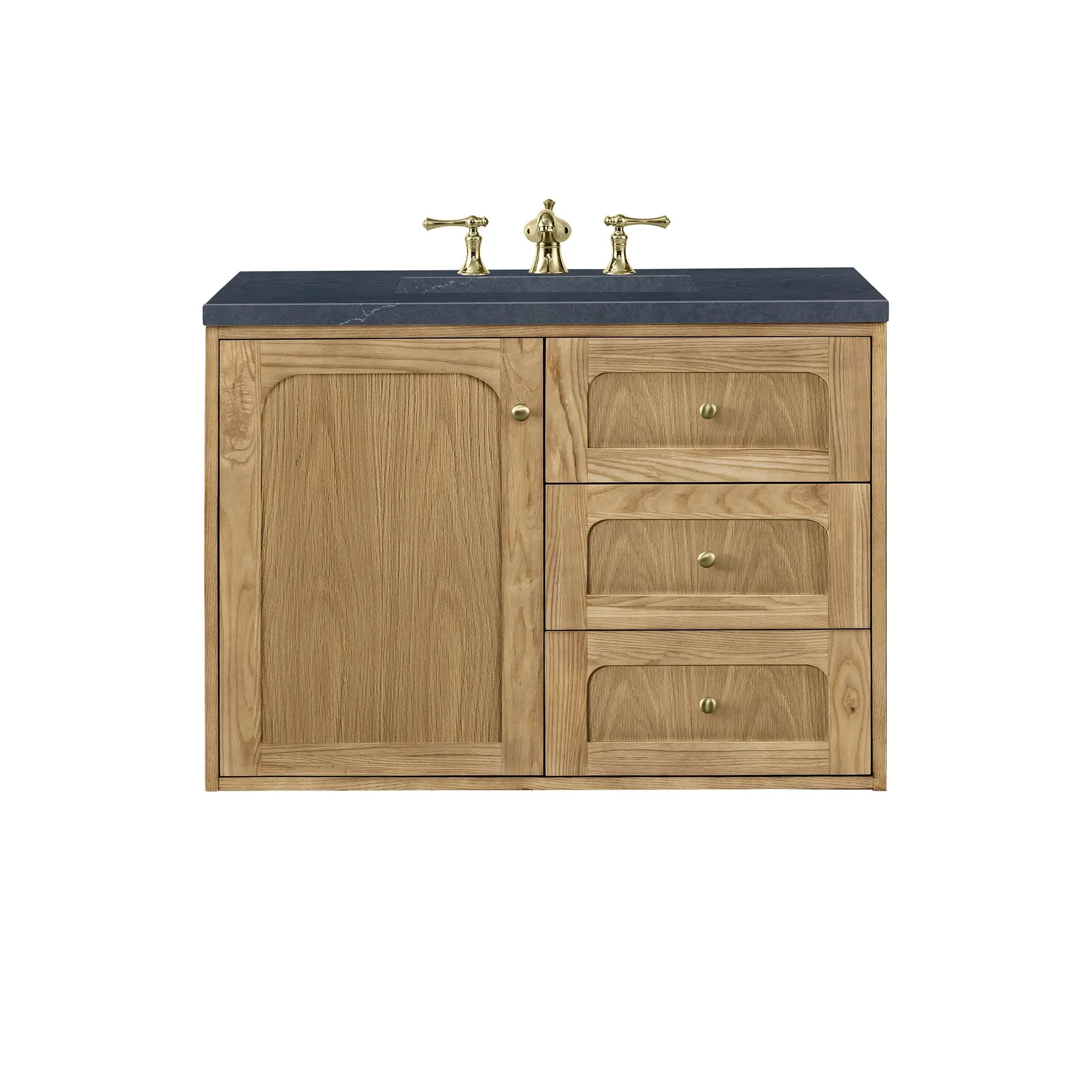 36" Laurent Single Vanity in Light Natural Oak-Charcoal Soapstone Silestone-8" Widespread image 1
